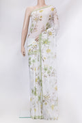 Off White Dual Tone Mysore Chiffon Saree with Printed design on the body and Plain Border.  displayed on a mannequin