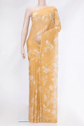Sandal Mysore Chiffon Saree with Printed design on the body and Without Border.  displayed on a mannequin