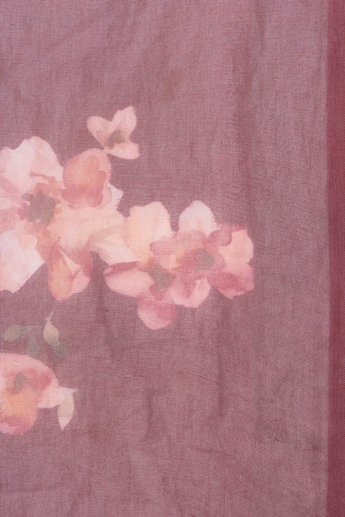 Border image of Maroon Dual Tone Organza Silk Saree with Printed design on the body and Without Border. 