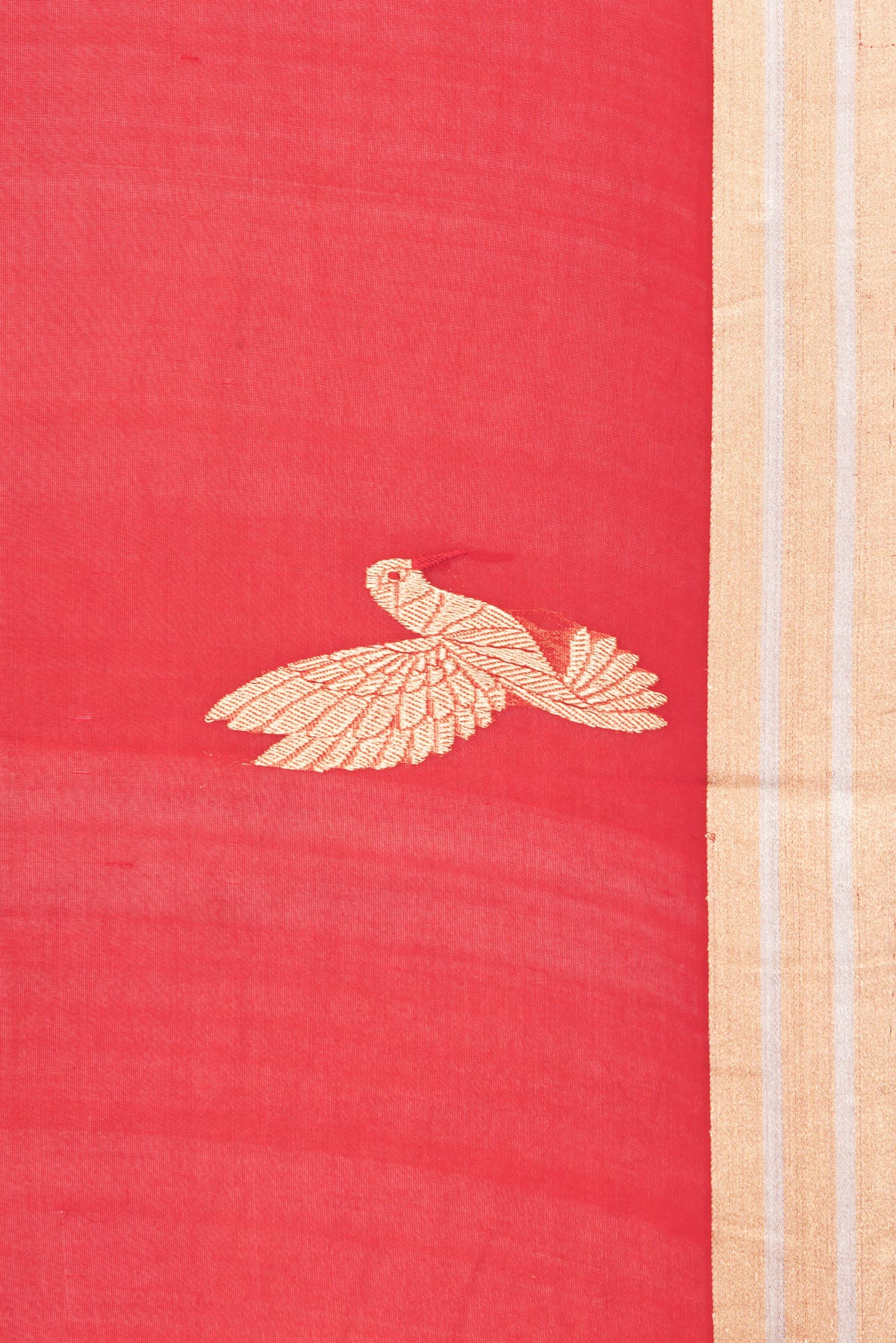 Border image of Pure Silk Red Dual Tone Tussar Saree with Zari Butta on the body and Zari Border. 