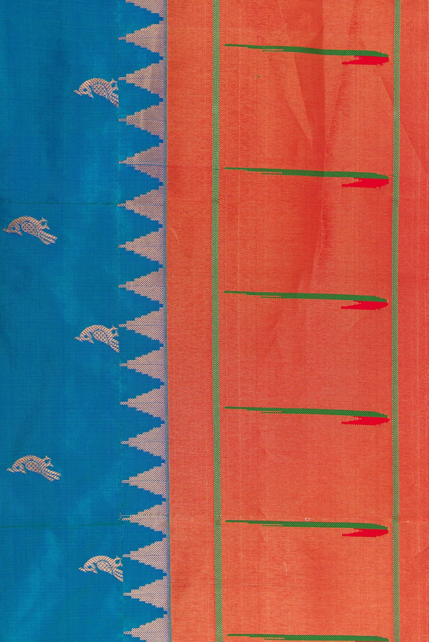 Border image of Peacock Blue Dual Tone Paithani Silk Saree with Zari Butta on the body and Paithani Border. 