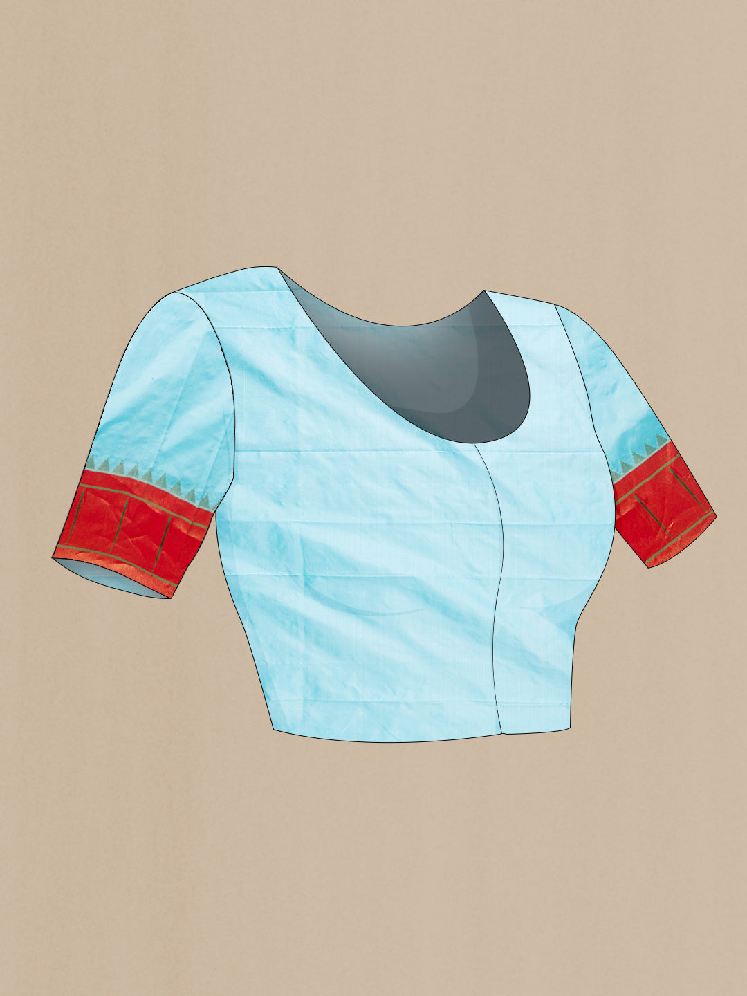 Close up image of the blouse of Sky Blue Dual Tone Paithani Silk Saree with Zari Butta on the body and Paithani Border. 