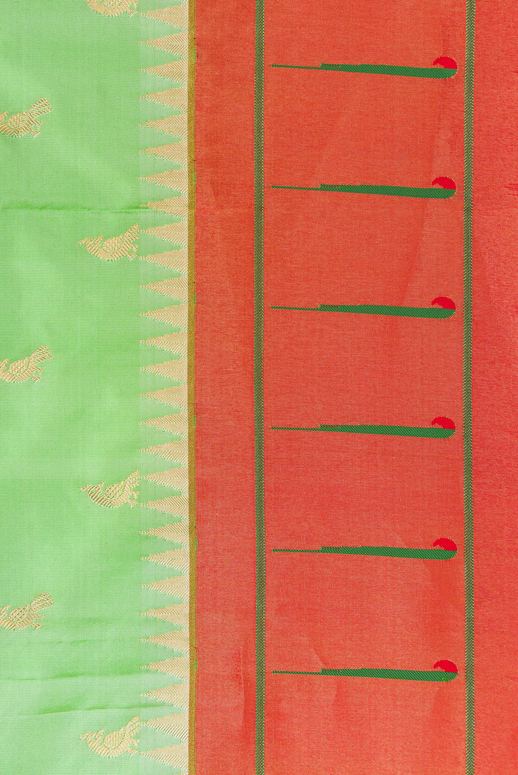 Border image of Pista Green Dual Tone Paithani Silk Saree with Zari Butta on the body and Paithani Border. 