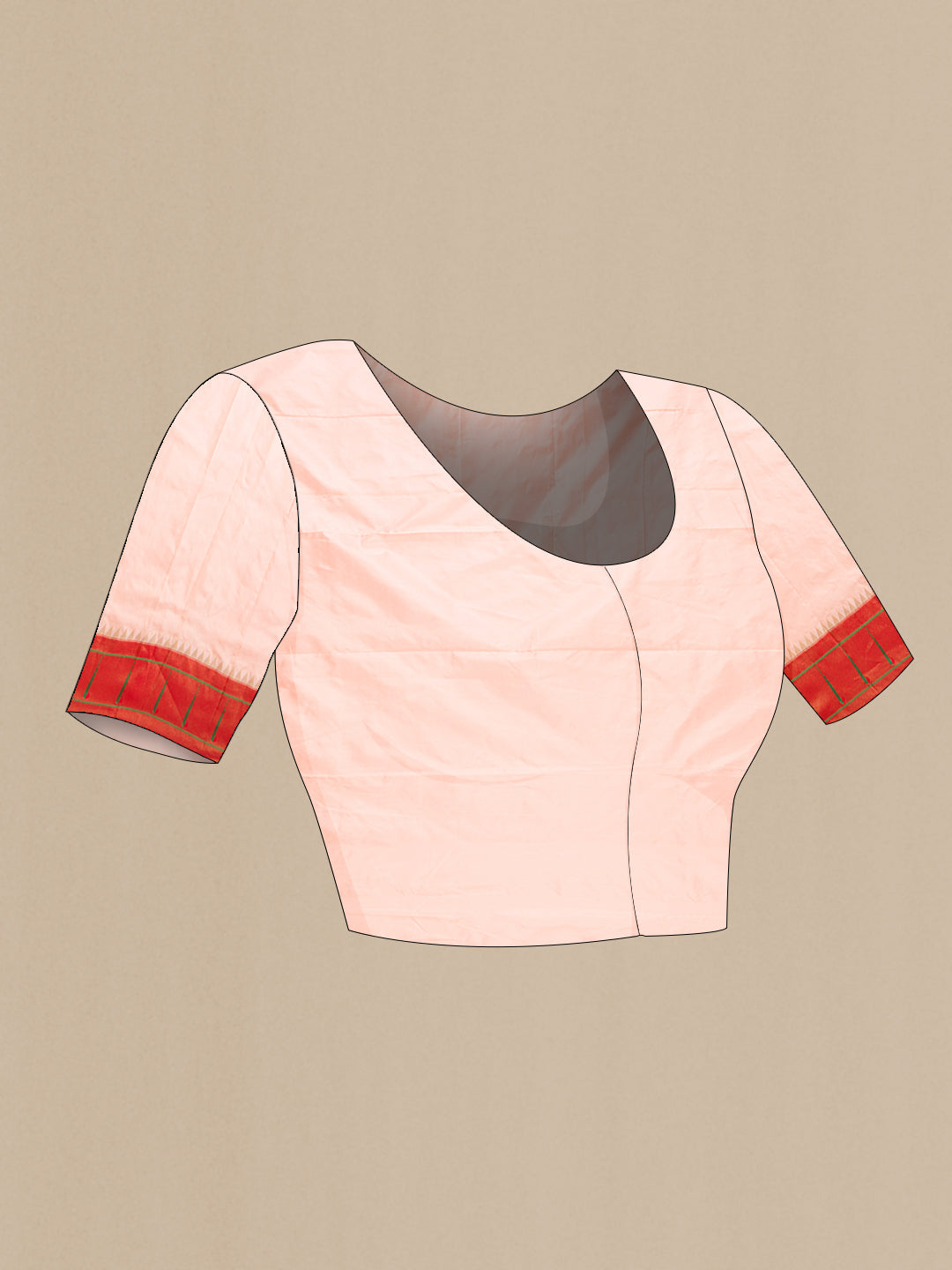 Close up image of the blouse of Peach Dual Tone Paithani Silk Saree with Zari Butta on the body and Paithani Border. 