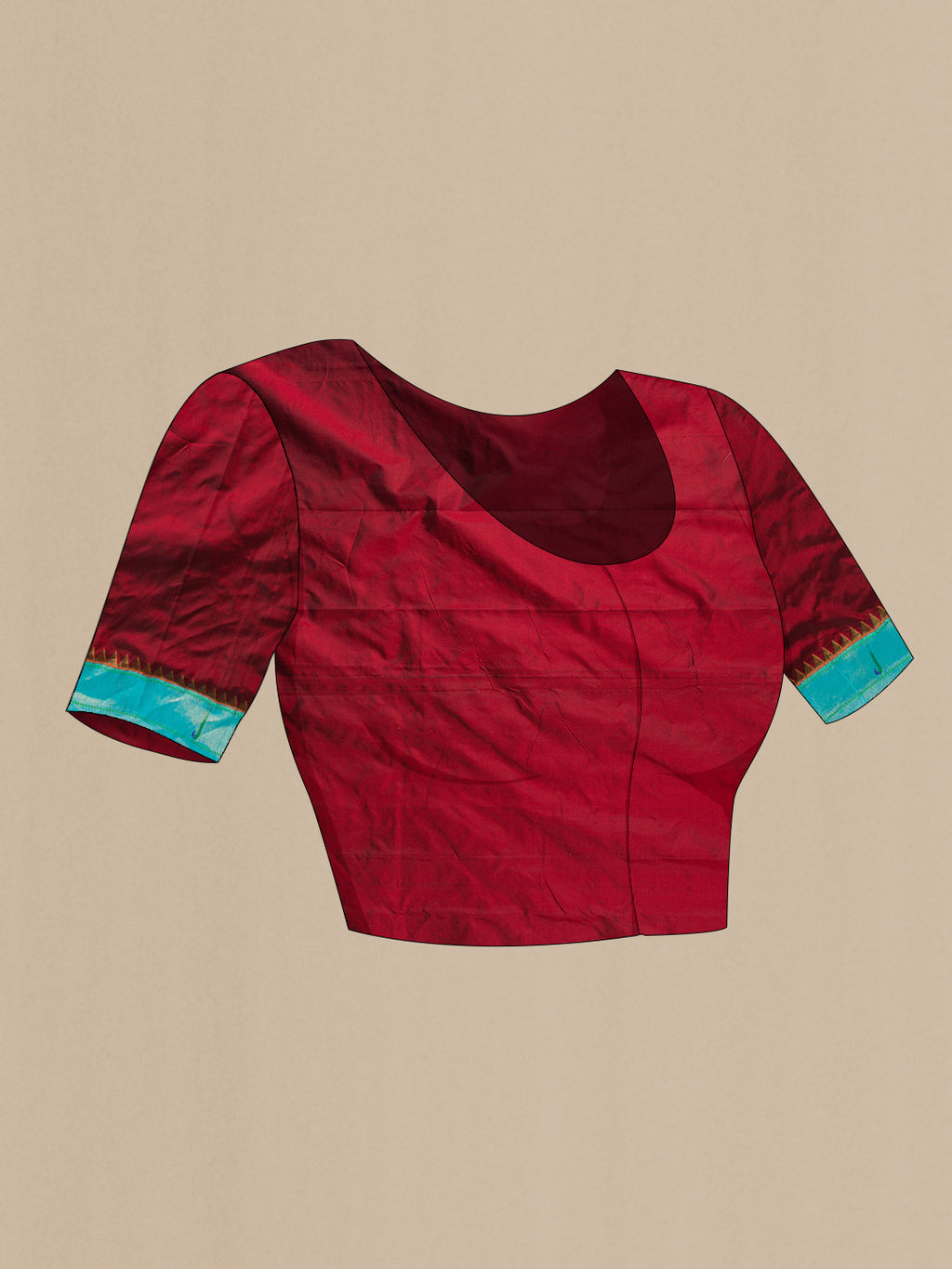 Close up image of the blouse of Maroon Dual Tone Paithani Silk Saree with Zari Butta on the body and Paithani Border. 