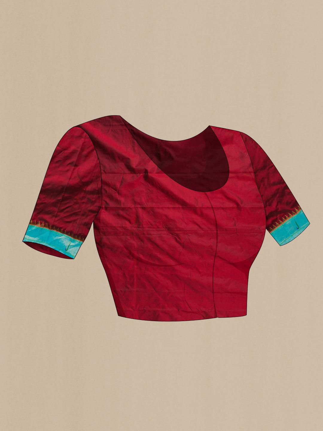 Close up image of the blouse of Maroon Dual Tone Paithani Silk Saree with Zari Butta on the body and Paithani Border. 