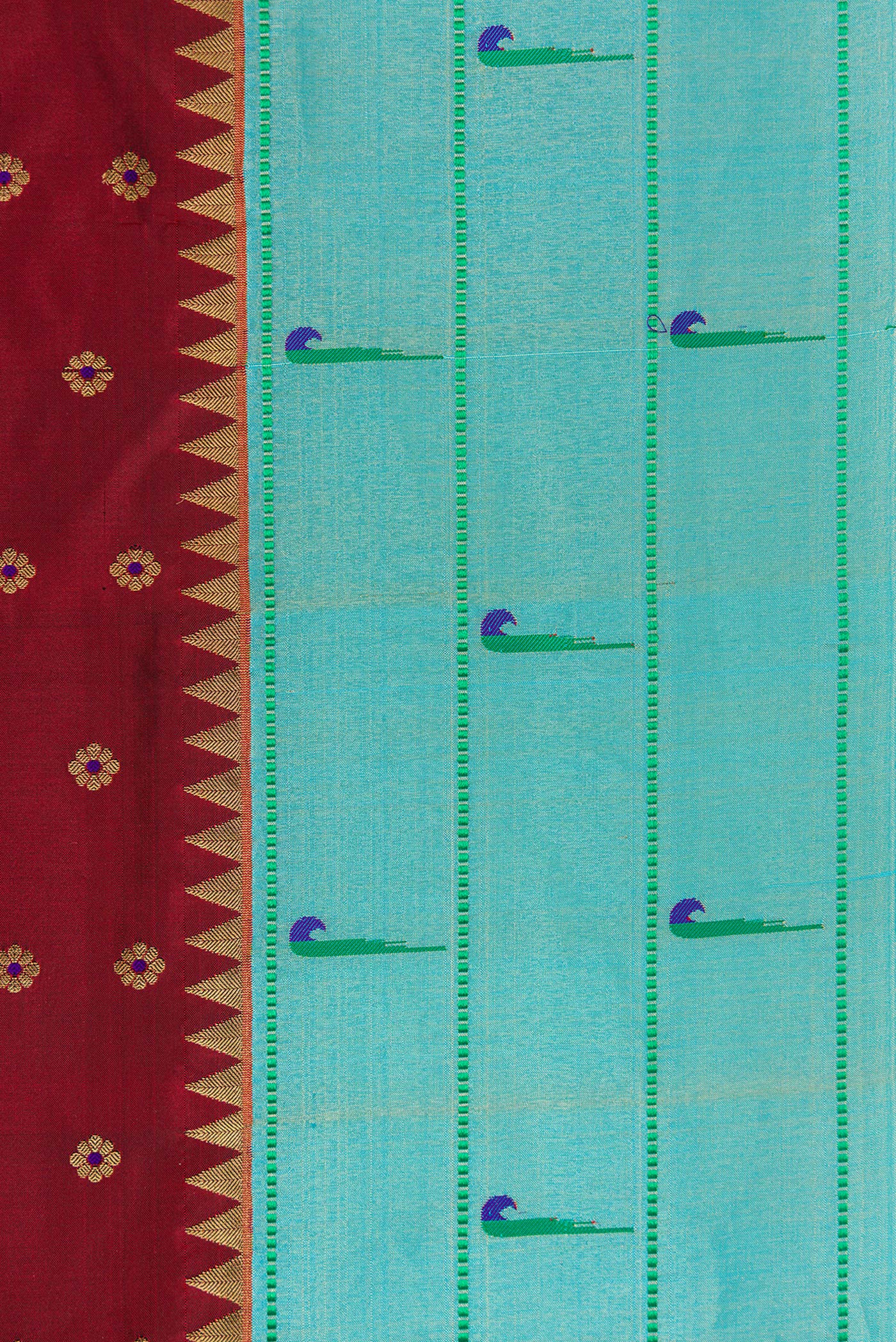 Border image of Maroon Dual Tone Paithani Silk Saree with Zari Butta on the body and Paithani Border. 