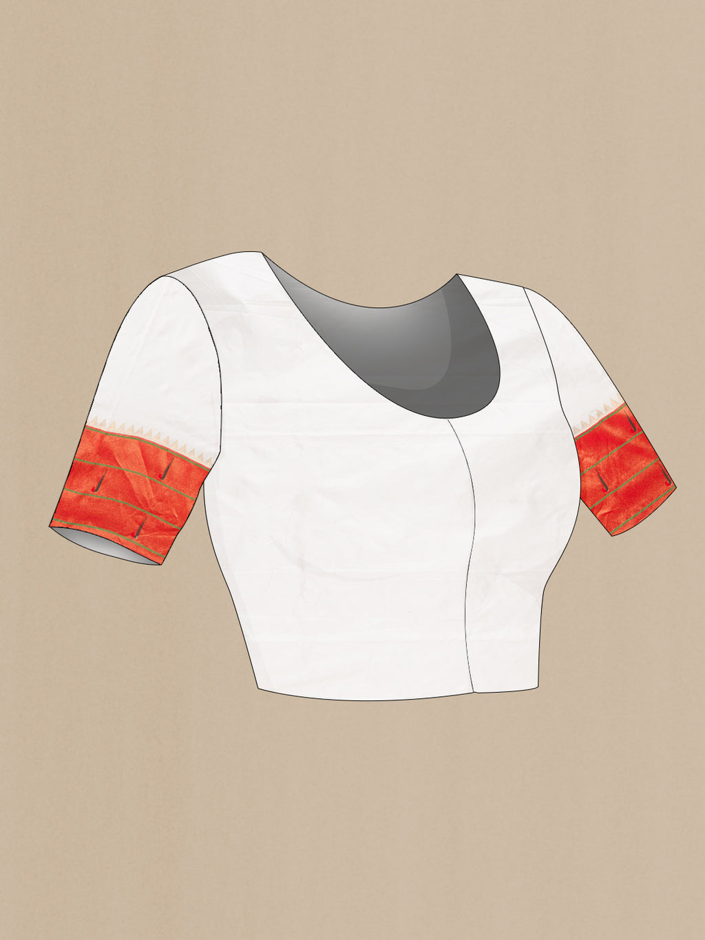 Close up image of the blouse of Pure Silk Off White Paithani Saree with Zari Butta on the body and Paithani Border. 