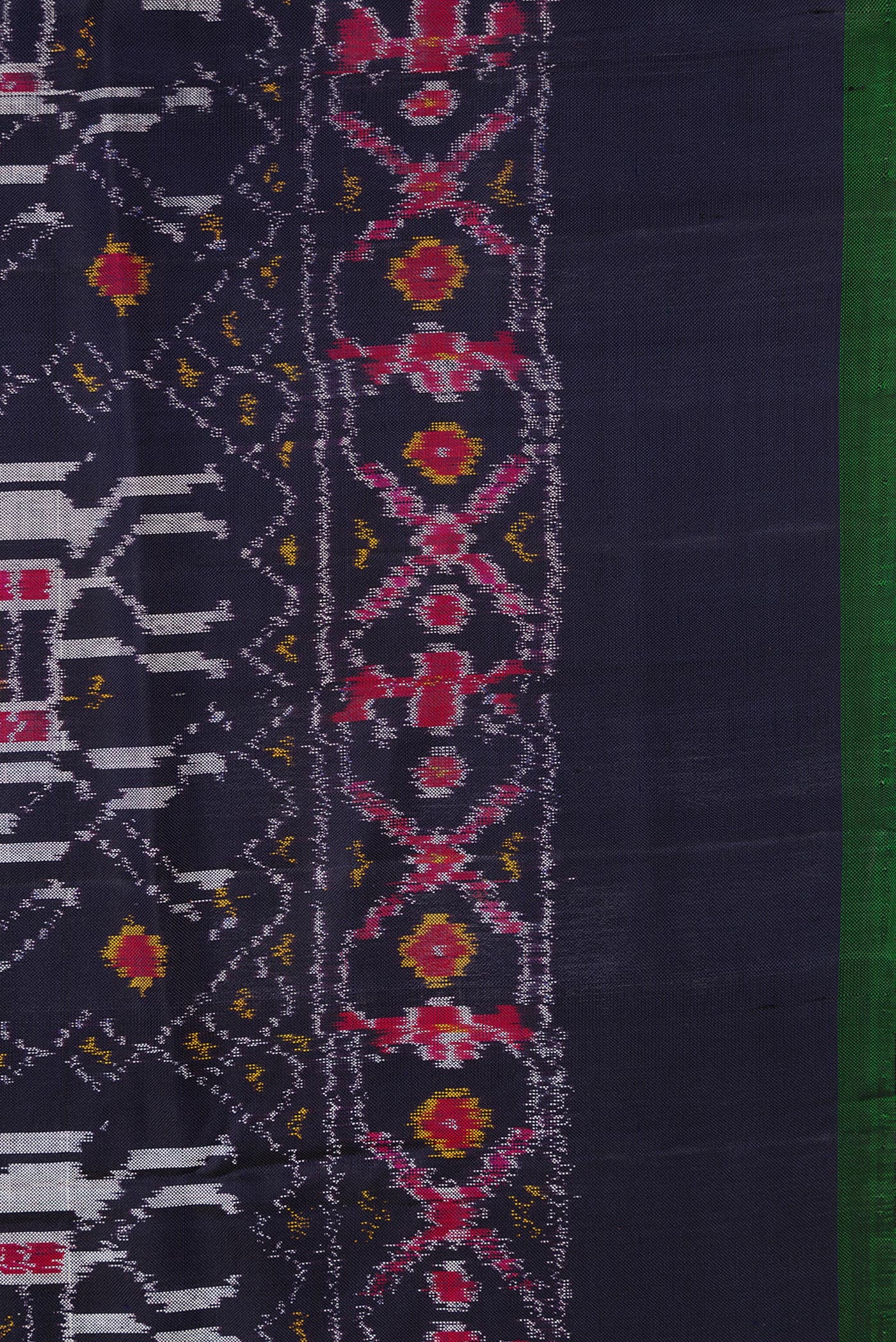 Border image of Navy Blue Dual Tone Double Ikat Saree with Ikat Print on the body and Plain Border. 