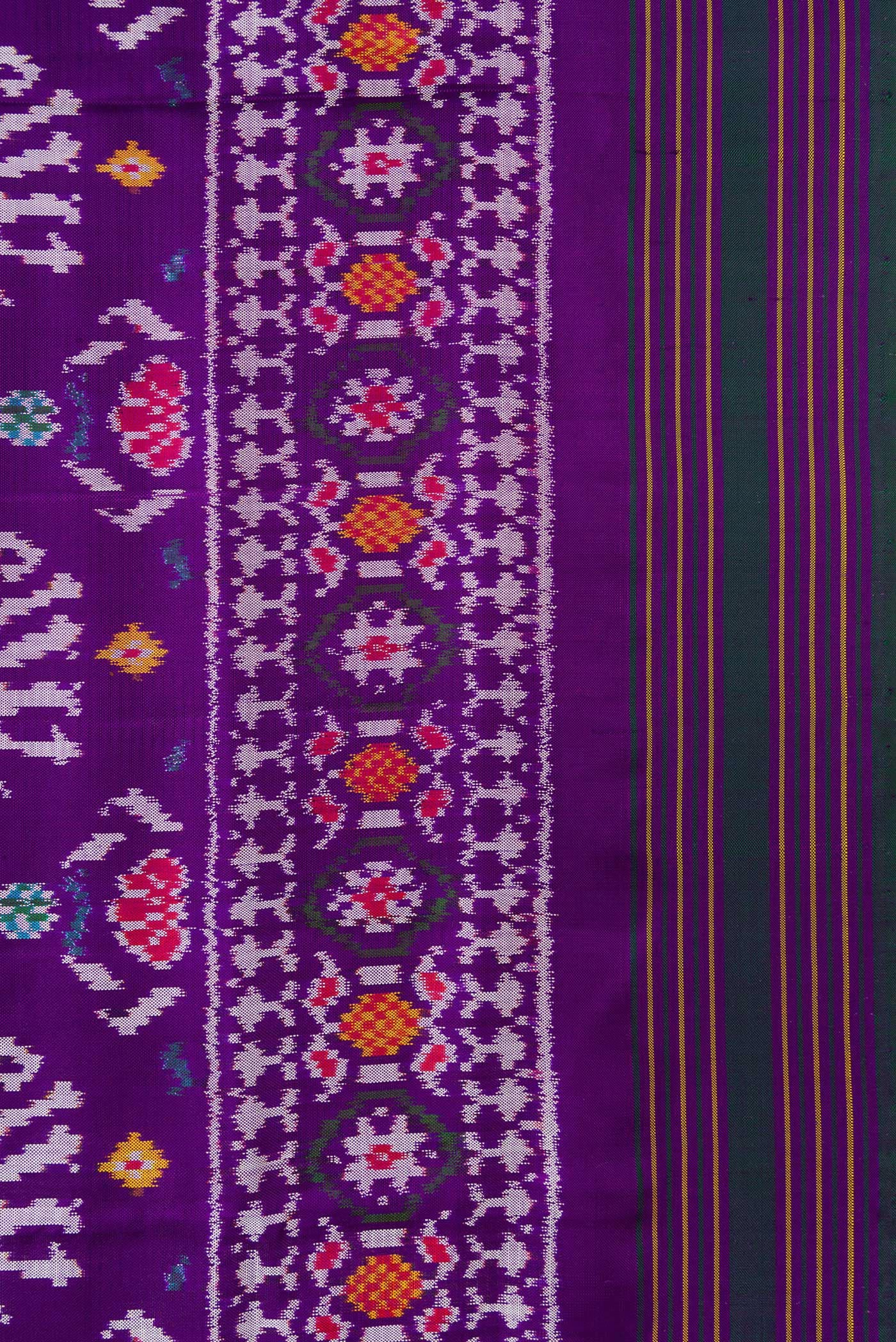Border image of Violet Dual Tone Double Ikat Saree with Ikat Print on the body and Ikat Border. 