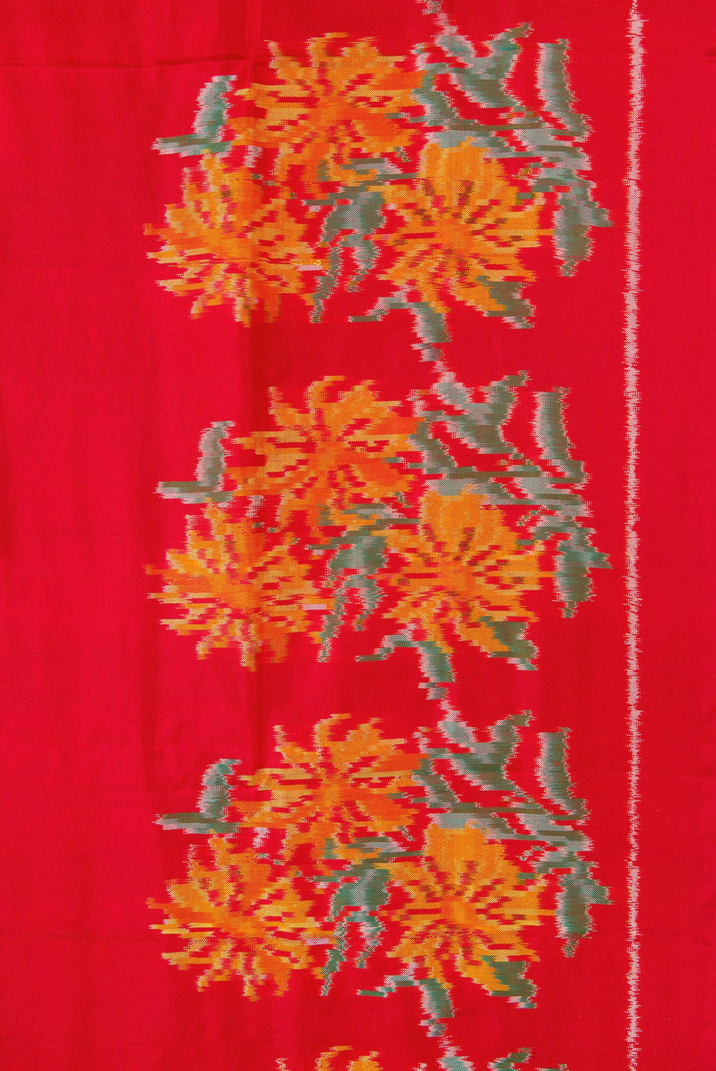 Border image of Red Dual Tone Double Ikat Saree with Plain Body and Ikat Border. 