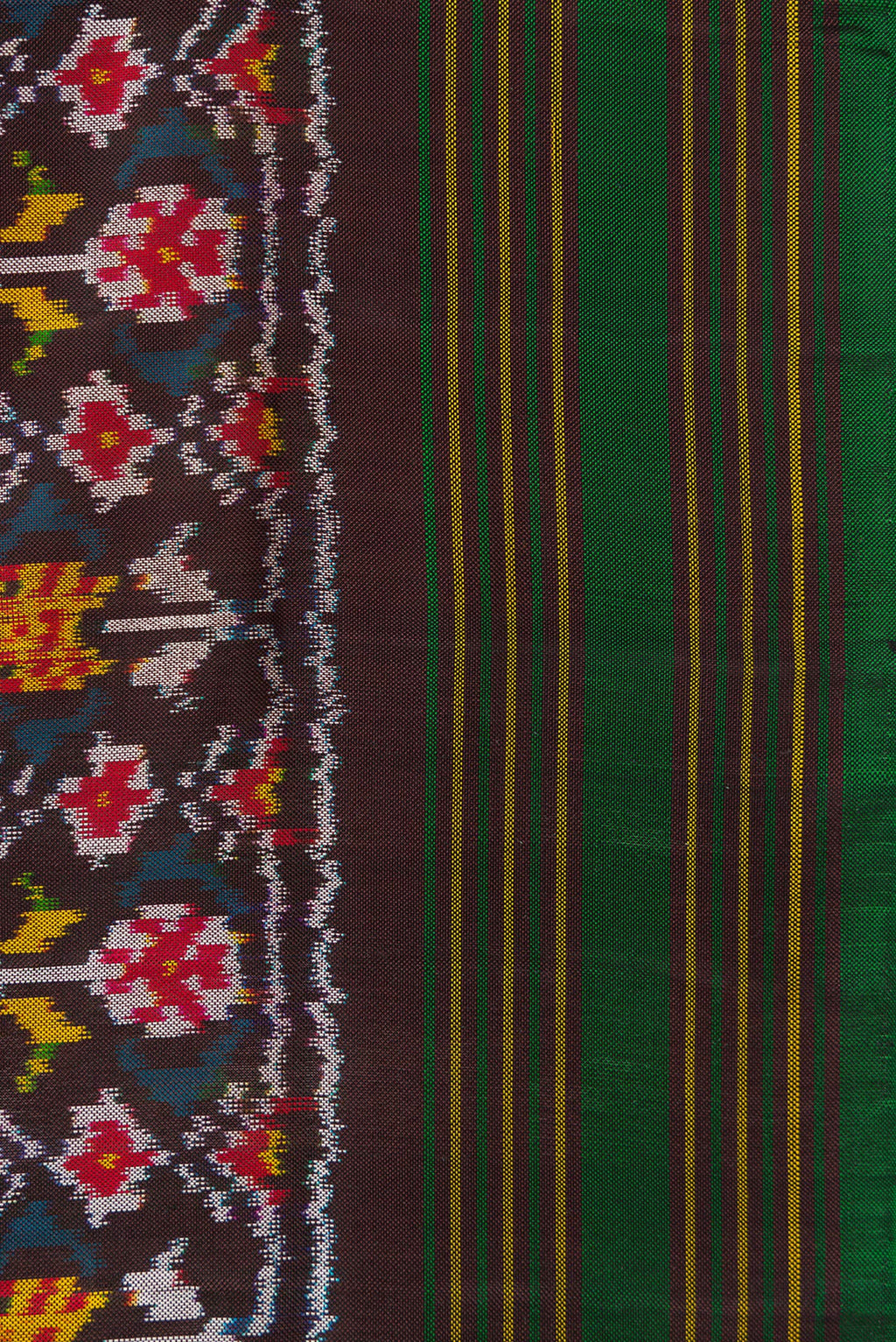 Border image of Black Dual Tone Double Ikat Saree with Ikat Print on the body and Thread Border. 