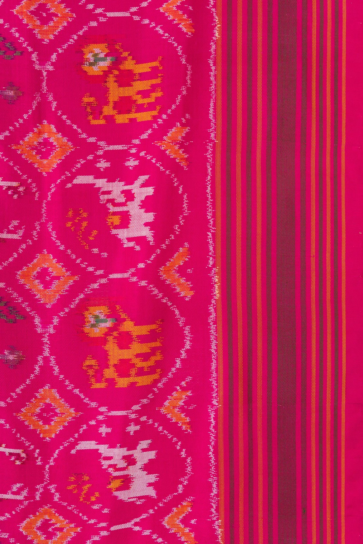 Border image of Pink Dual Tone Double Ikat Saree with Ikat Print on the body and Ikat Border. 