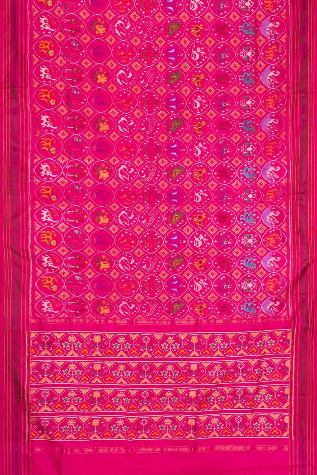 Flat view of Pink Dual Tone Double Ikat Saree with Ikat Print on the body and Ikat Border. 