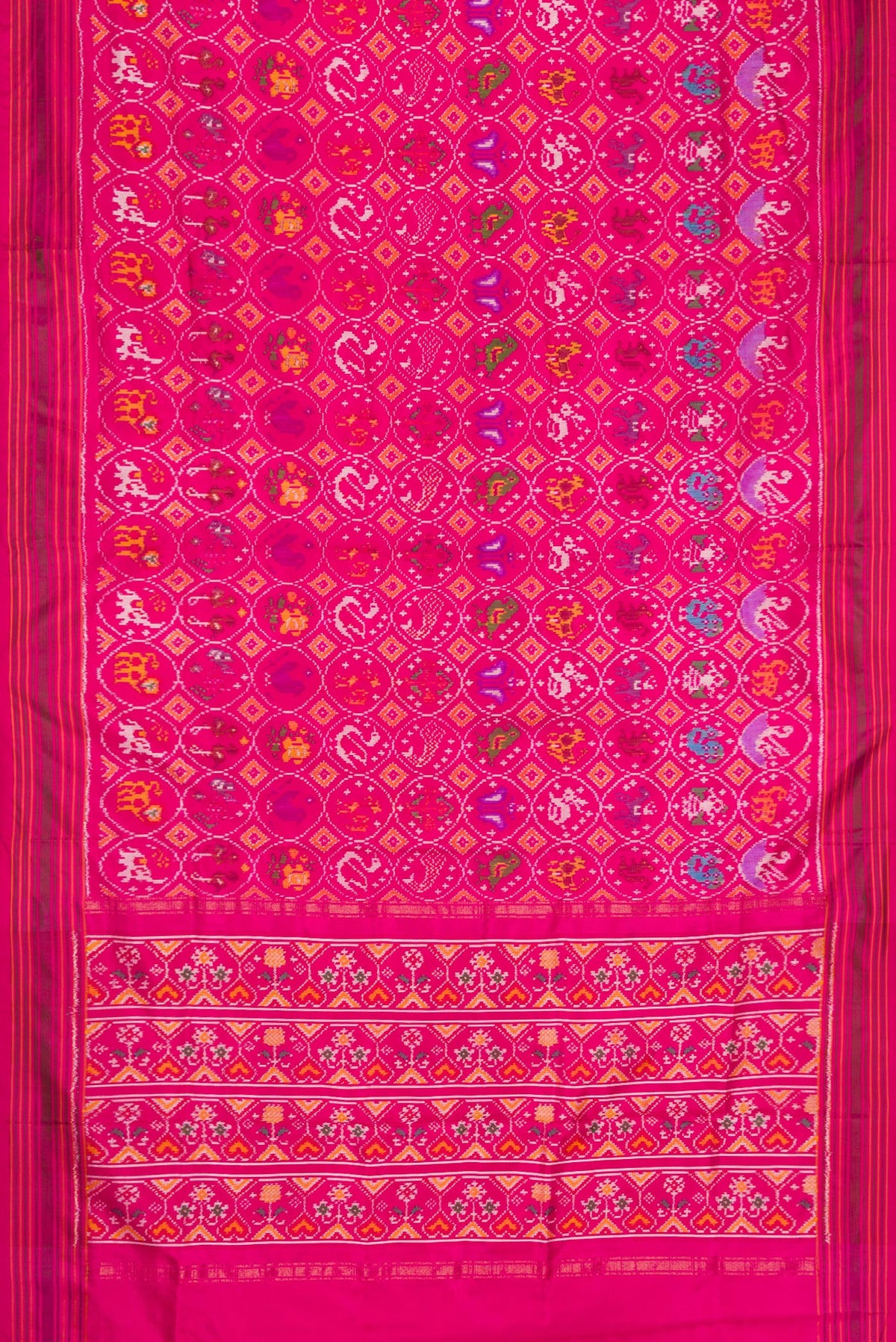 Flat view of Pink Dual Tone Double Ikat Saree with Ikat Print on the body and Ikat Border. 