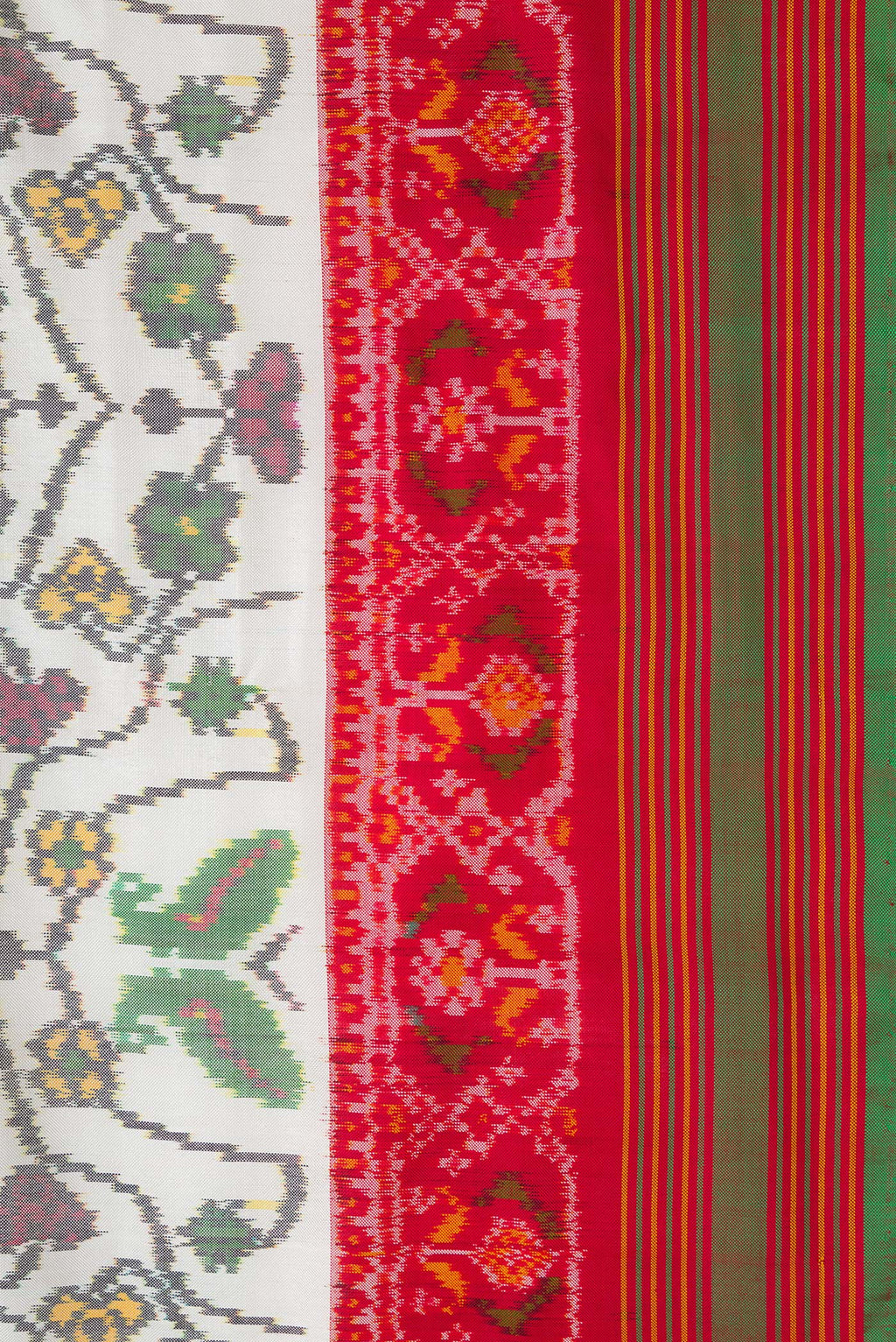 Border image of Off White Dual Tone Double Ikat Saree with Ikat Print on the body and Ikat Border. 