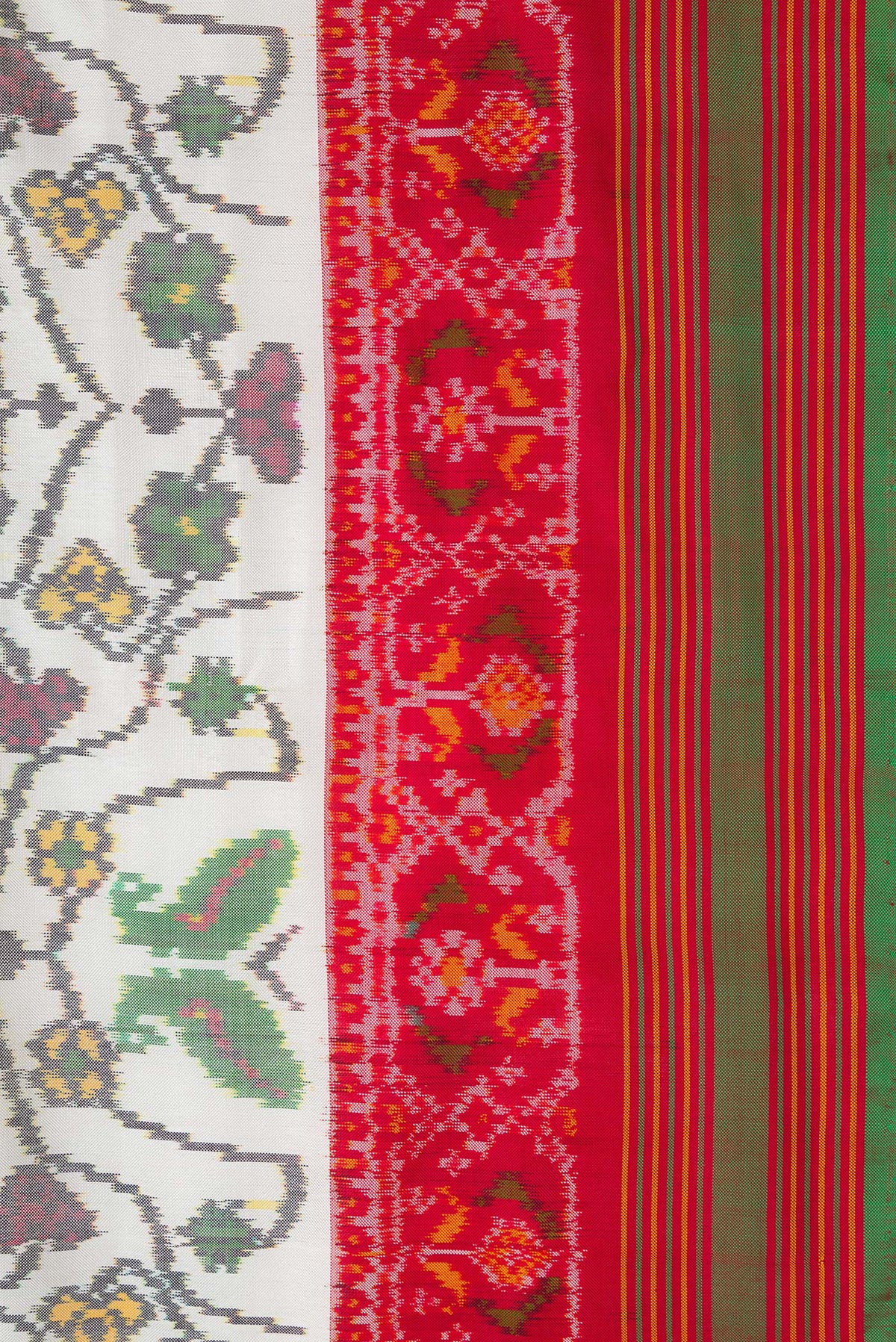 Border image of Off White Dual Tone Double Ikat Saree with Ikat Print on the body and Ikat Border. 