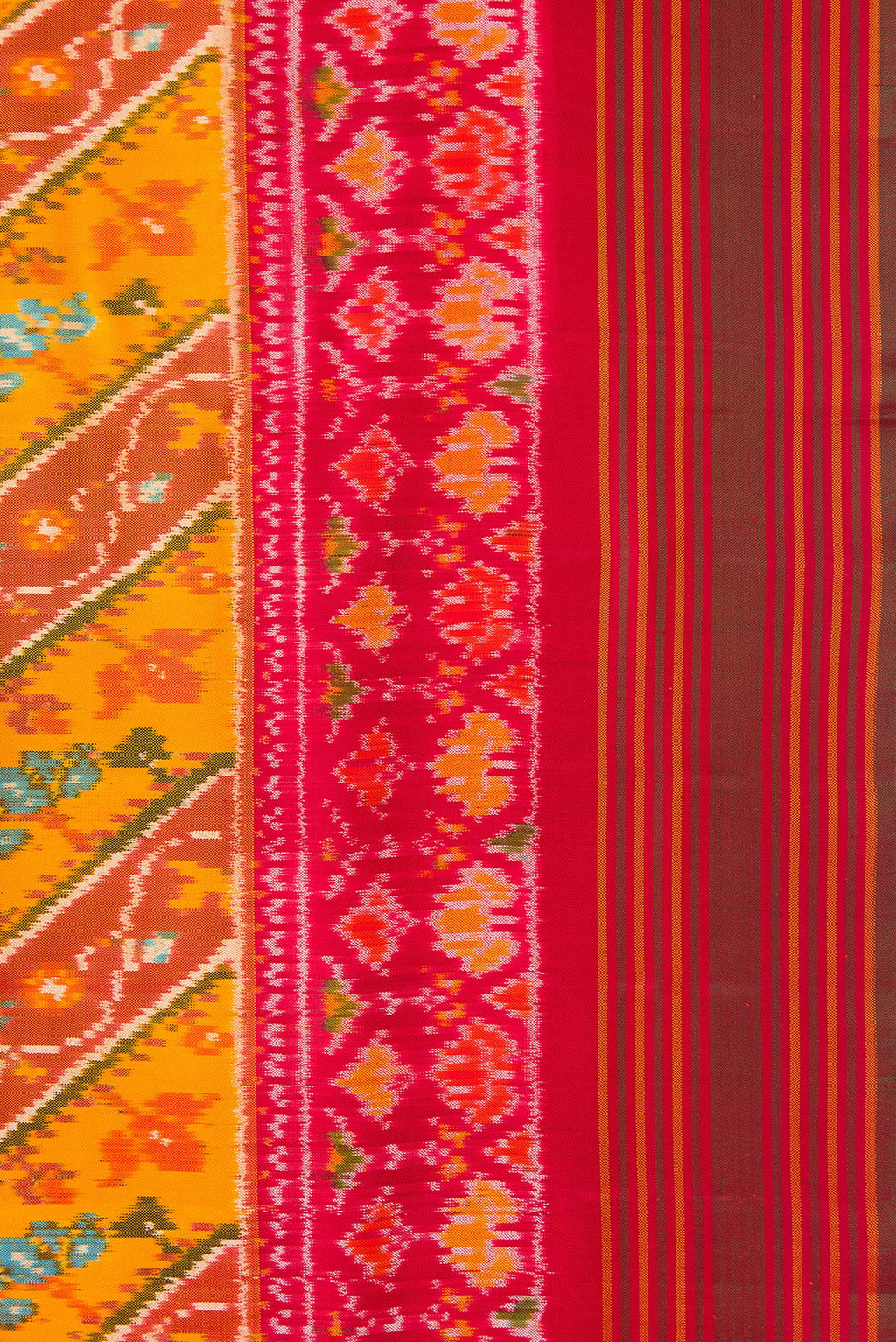Border image of Mustard Dual Tone Double Ikat Saree with Ikat Print on the body and Ikat Border. 