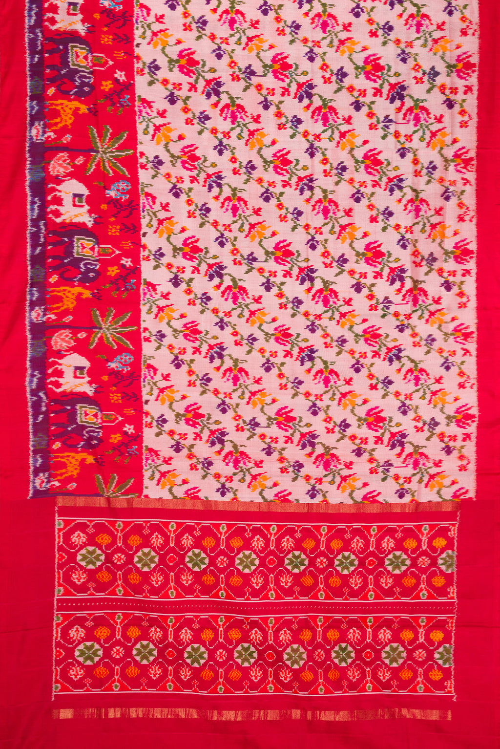 Flat view of Pink Dual Tone Double Ikat Saree with Ikat Print on the body and Ikat Border. 
