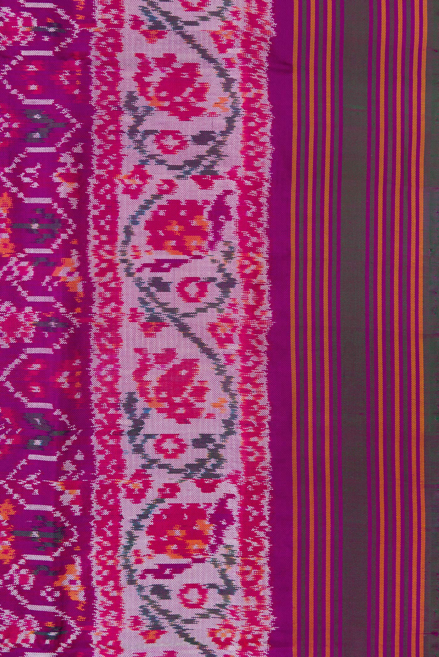 Border image of Purple Dual Tone Double Ikat Saree with Ikat Print on the body and Zari Border. 