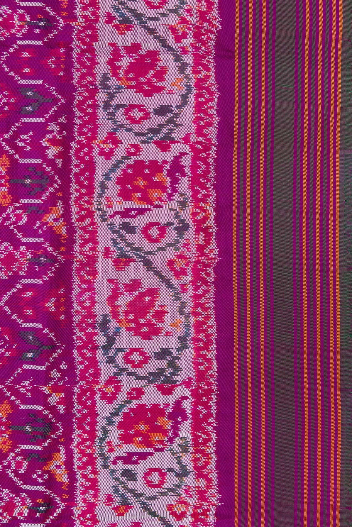 Border image of Purple Dual Tone Double Ikat Saree with Ikat Print on the body and Zari Border. 
