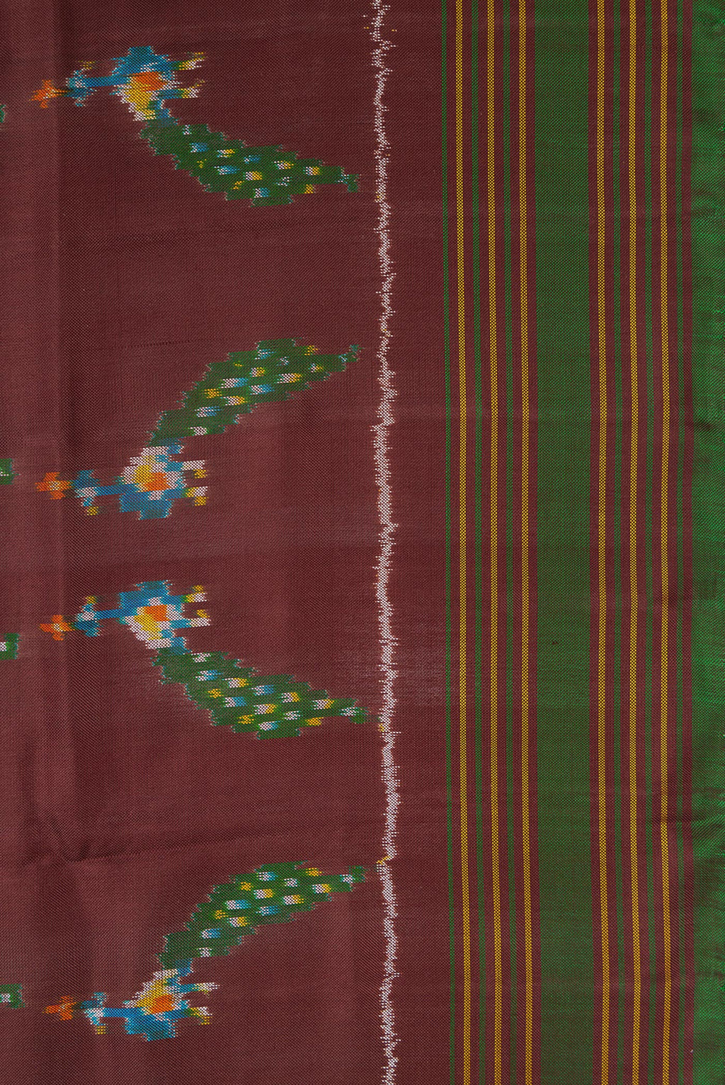 Border image of Brown Dual Tone Double Ikat Saree with Ikat Print on the body and Thread Border. 