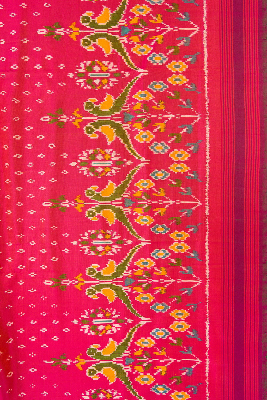Border image of Pink Dual Tone Double Ikat Saree with Ikat Print on the body and Ikat Border. 