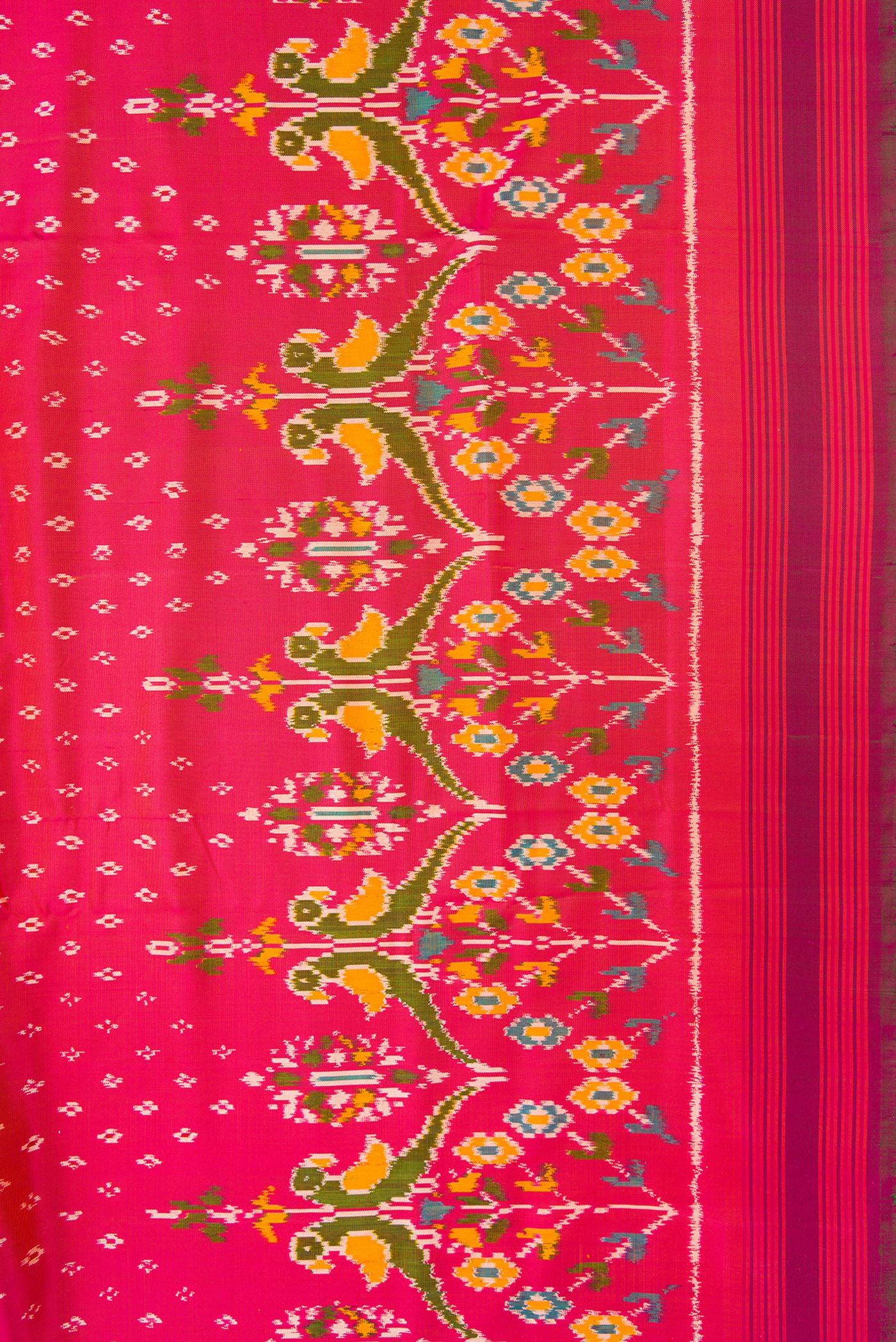 Border image of Pink Dual Tone Double Ikat Saree with Ikat Print on the body and Ikat Border. 
