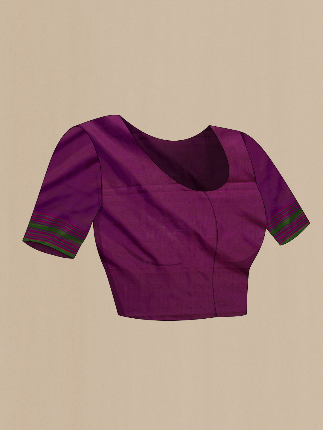 Close up image of the blouse of Purple Dual Tone Double Ikat Saree with Ikat Print on the body and Zari Border. 