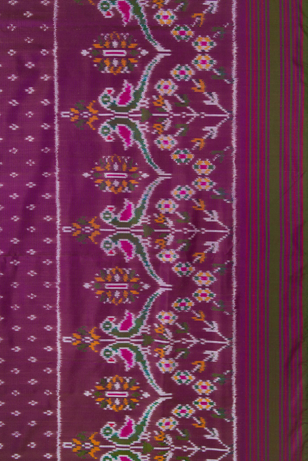 Border image of Purple Dual Tone Double Ikat Saree with Ikat Print on the body and Zari Border. 