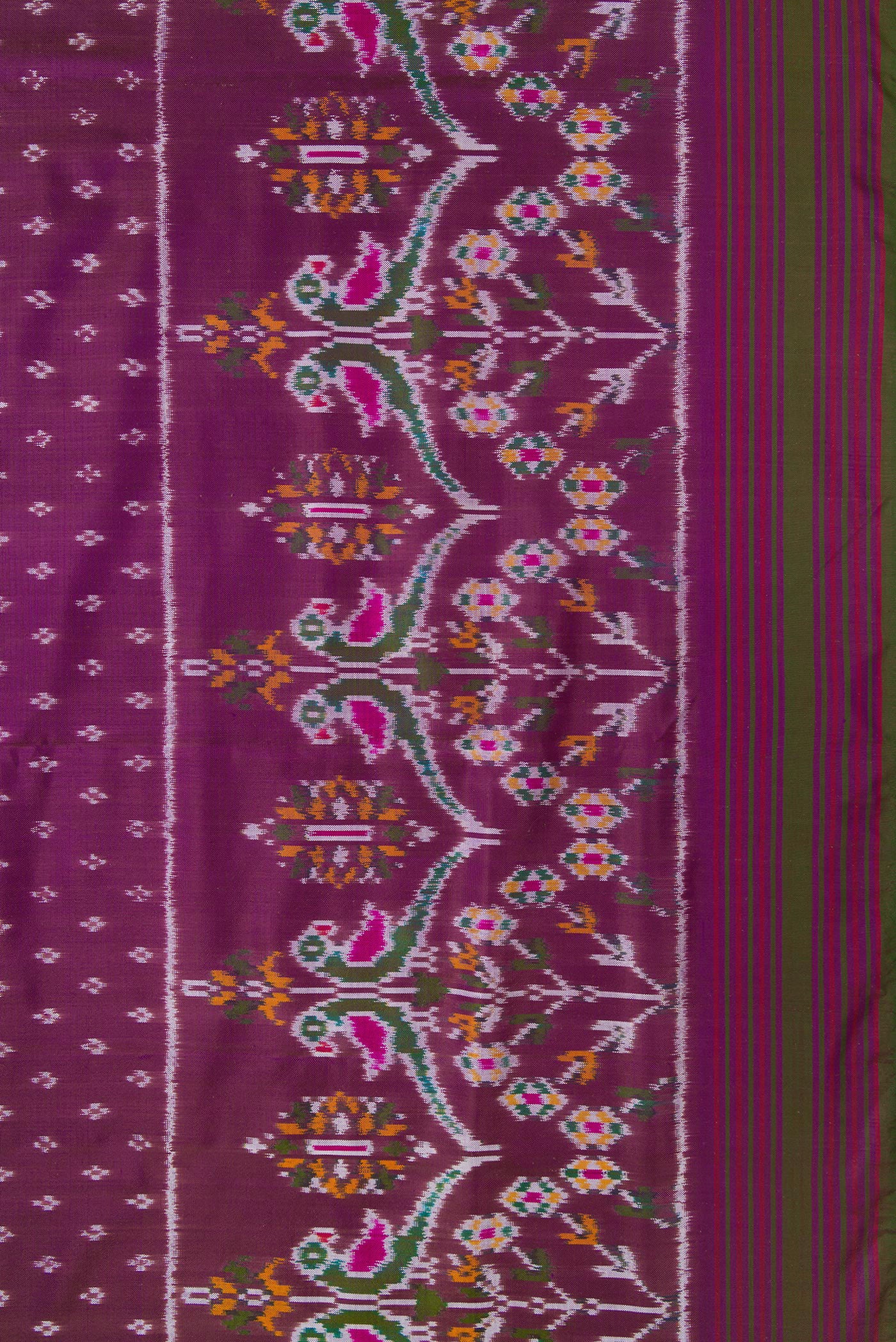 Border image of Purple Dual Tone Double Ikat Saree with Ikat Print on the body and Zari Border. 