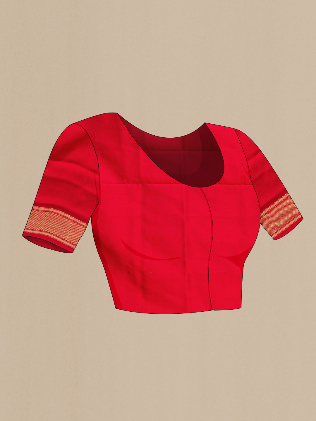 Close up image of the blouse of Red Dual Tone Double Ikat Saree with Ikat Print on the body and Zari Border. 