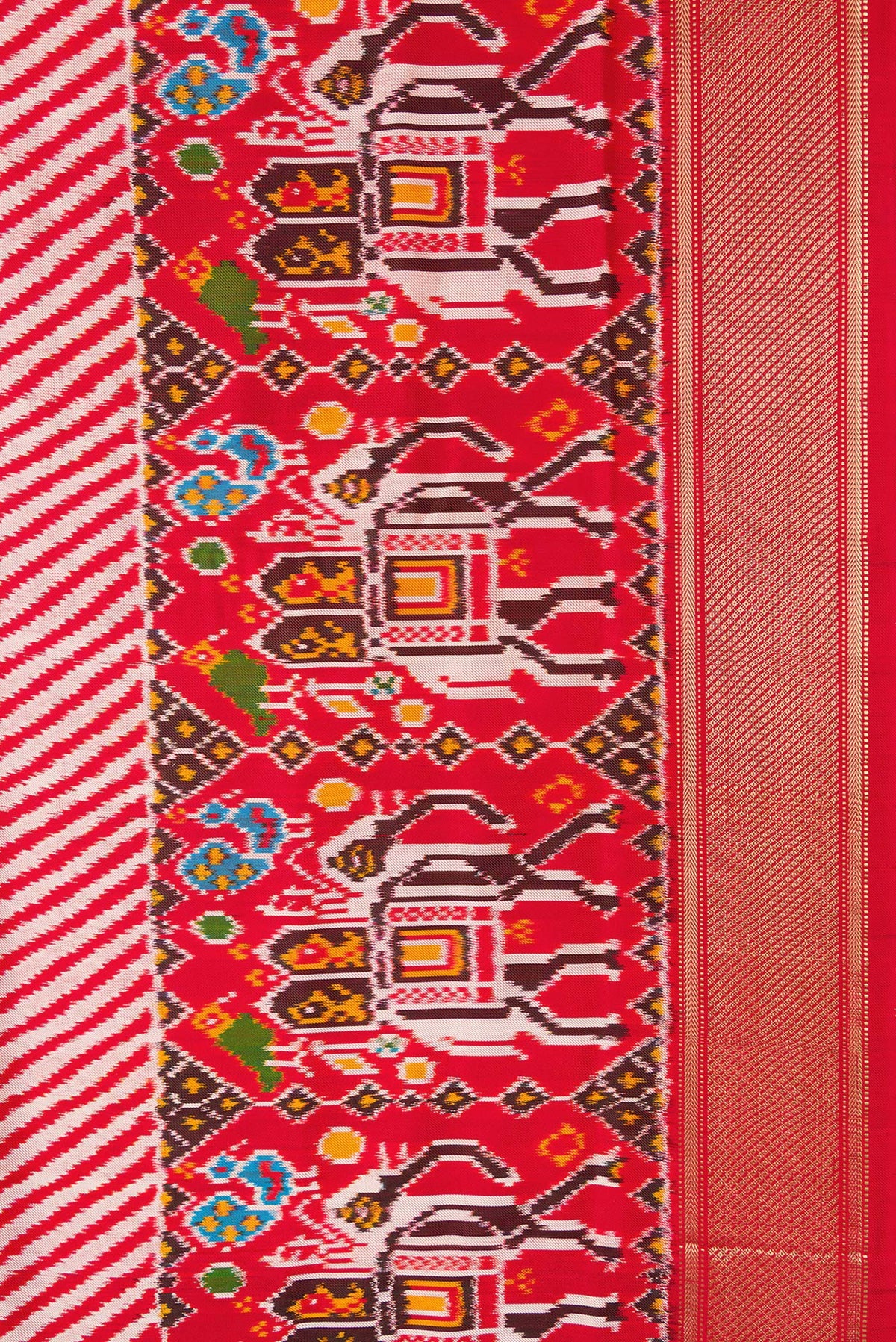 Border image of Red Dual Tone Double Ikat Saree with Ikat Print on the body and Zari Border. 