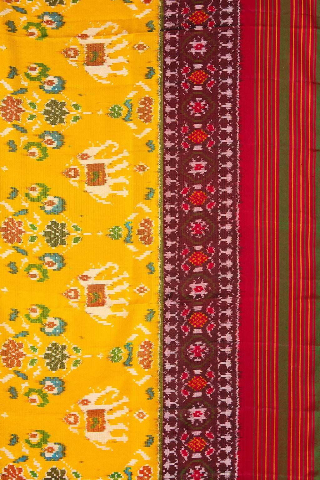 Border image of Mustard Dual Tone Double Ikat Saree with Ikat Print on the body and Ikat Border. 
