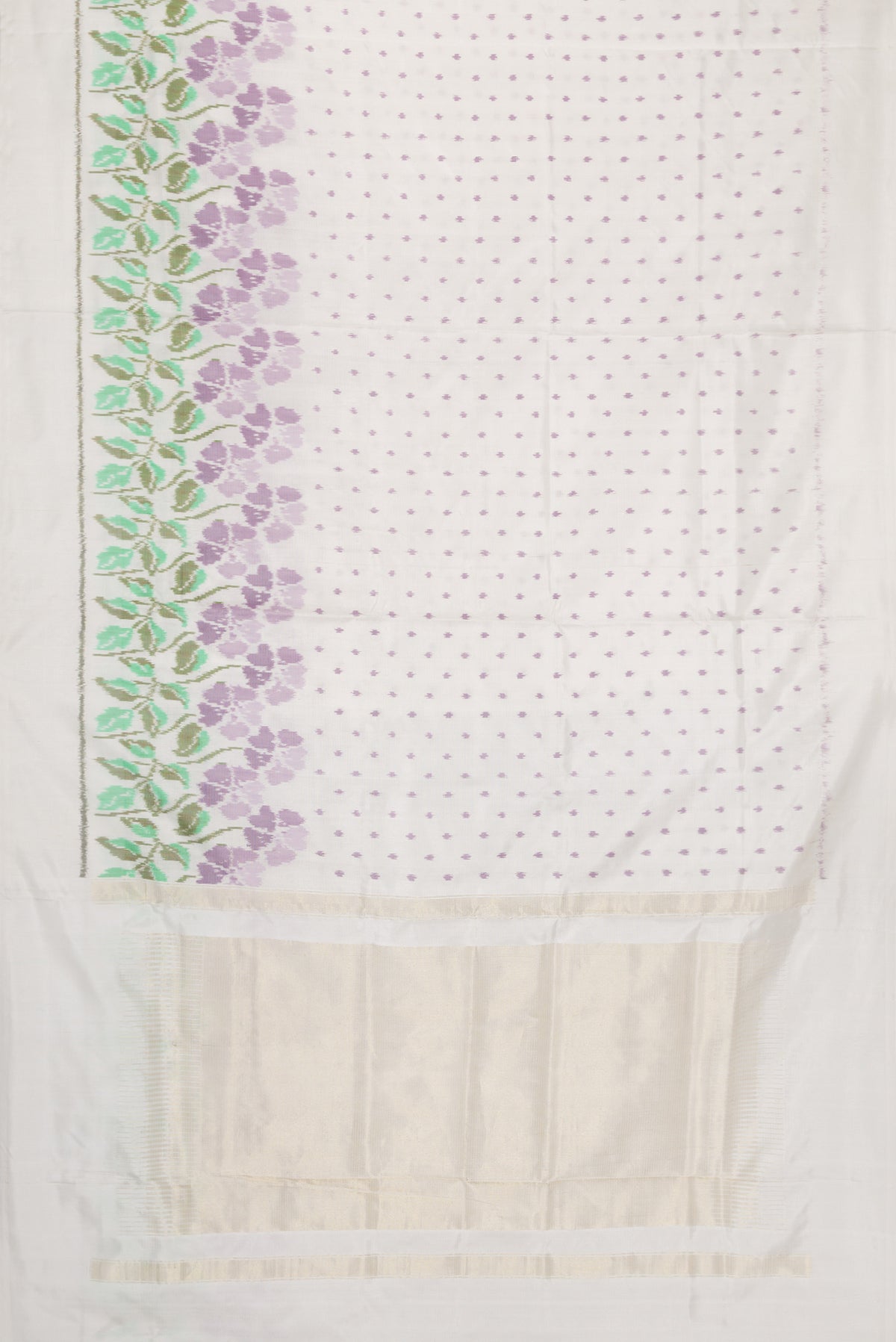 Flat view of Off White Dual Tone Double Ikat Saree with Ikat Print on the body and Ikat Border. 