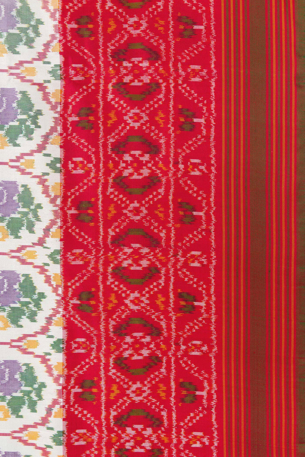 Border image of Off White Dual Tone Double Ikat Saree with Ikat Print on the body and Ikat Border. 