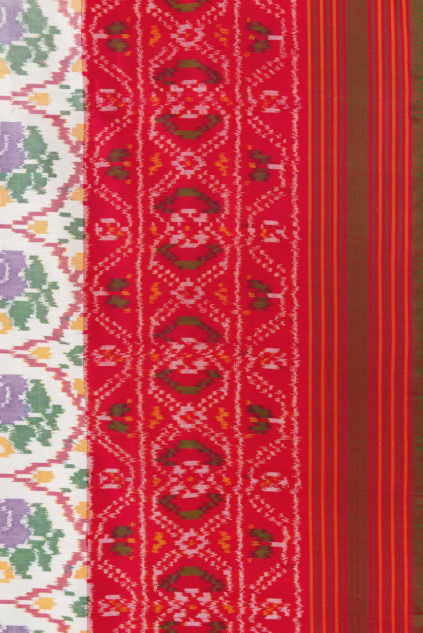 Border image of Off White Dual Tone Double Ikat Saree with Ikat Print on the body and Ikat Border. 