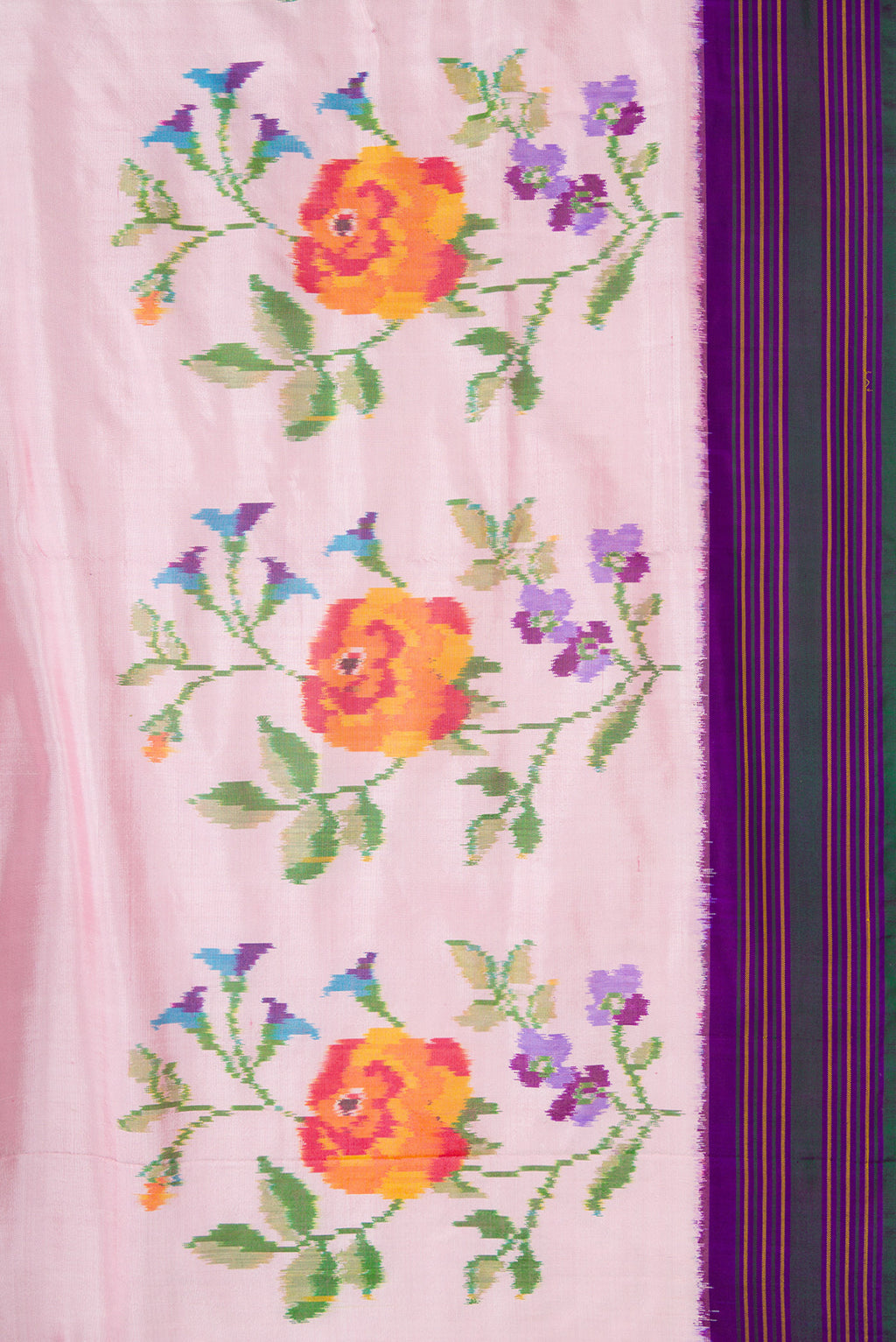 Border image of Pink Dual Tone Double Ikat Saree with Plain Body and Ikat Border. 