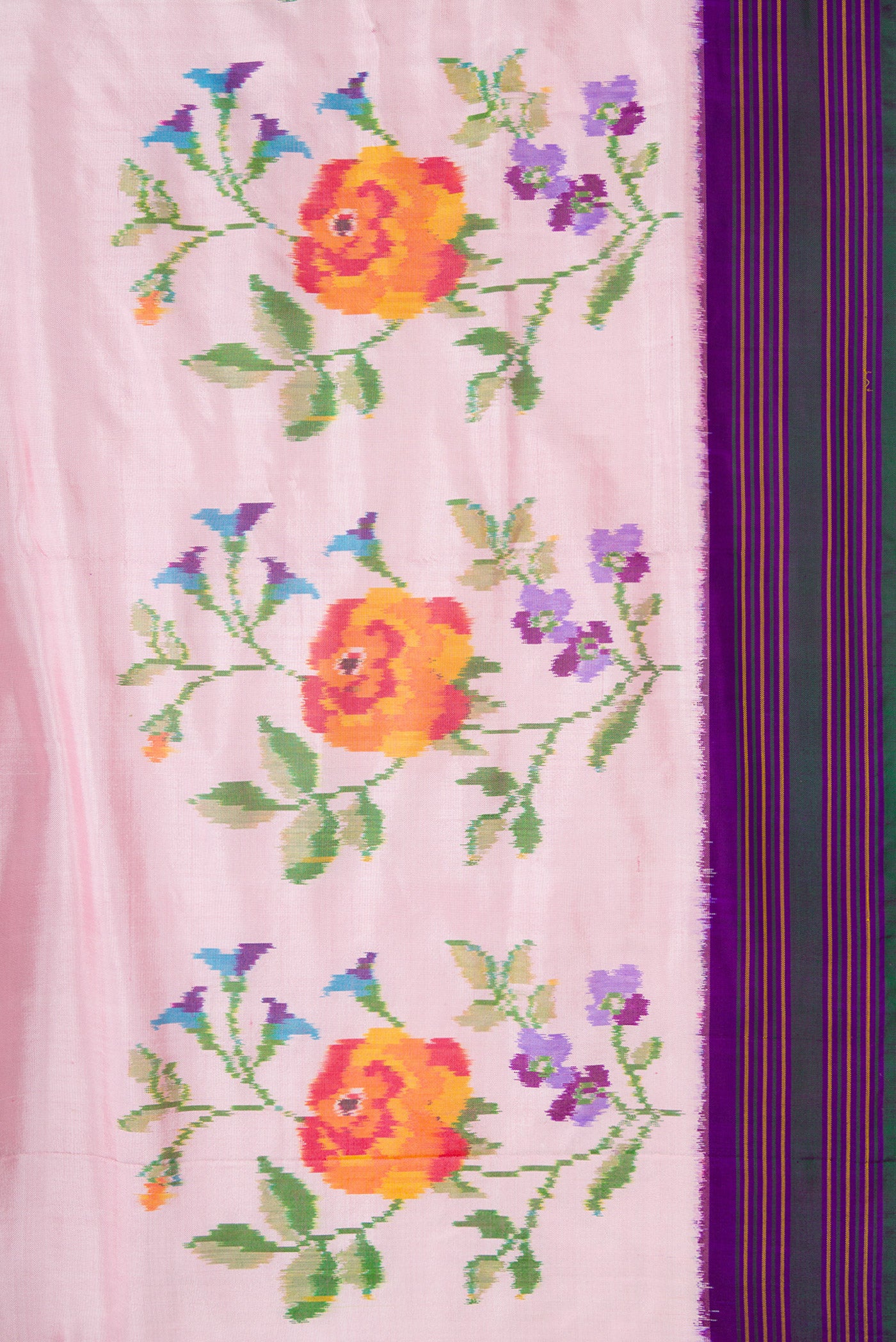 Border image of Pink Dual Tone Double Ikat Saree with Plain Body and Ikat Border. 