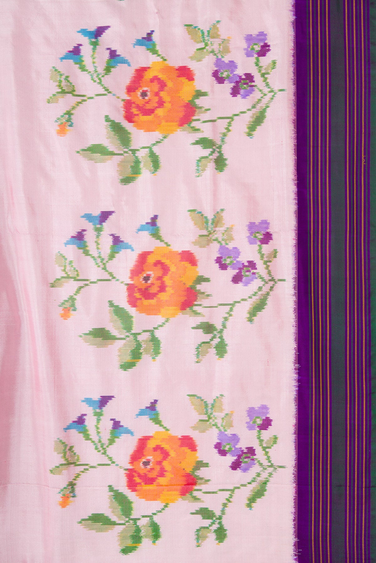 Border image of Pink Dual Tone Double Ikat Saree with Plain Body and Ikat Border. 