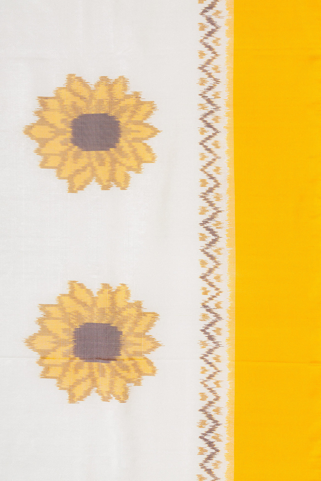 Border image of Off White Dual Tone Double Ikat Saree with Ikat Print on the body and Plain Border. 