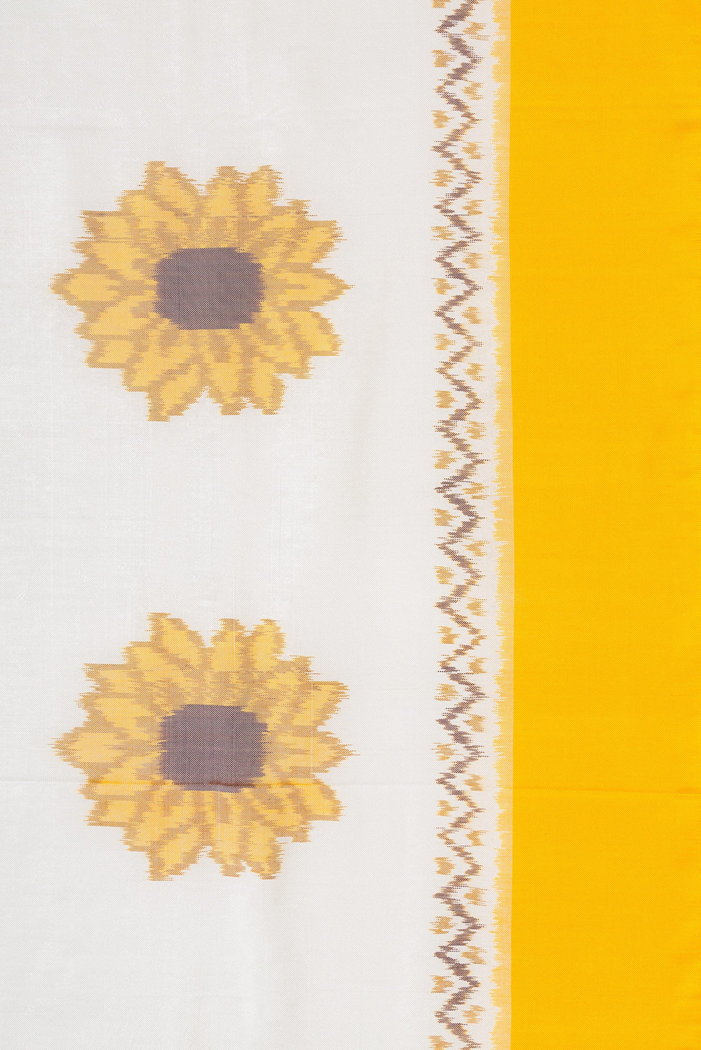 Border image of Off White Dual Tone Double Ikat Saree with Ikat Print on the body and Plain Border. 