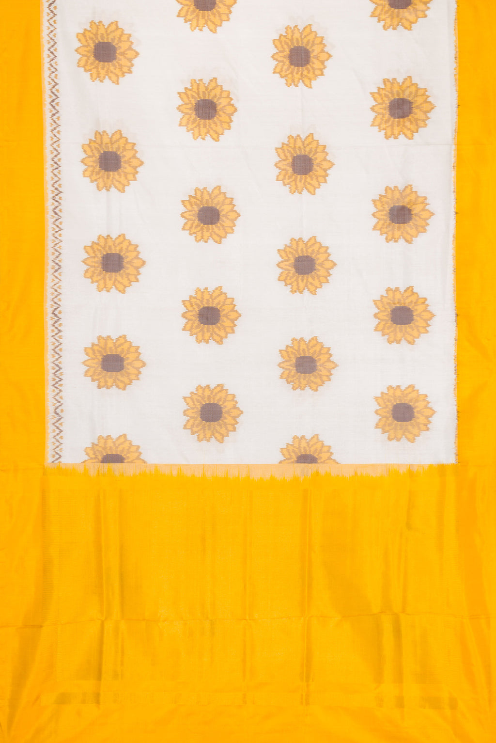 Flat view of Off White Dual Tone Double Ikat Saree with Ikat Print on the body and Plain Border. 