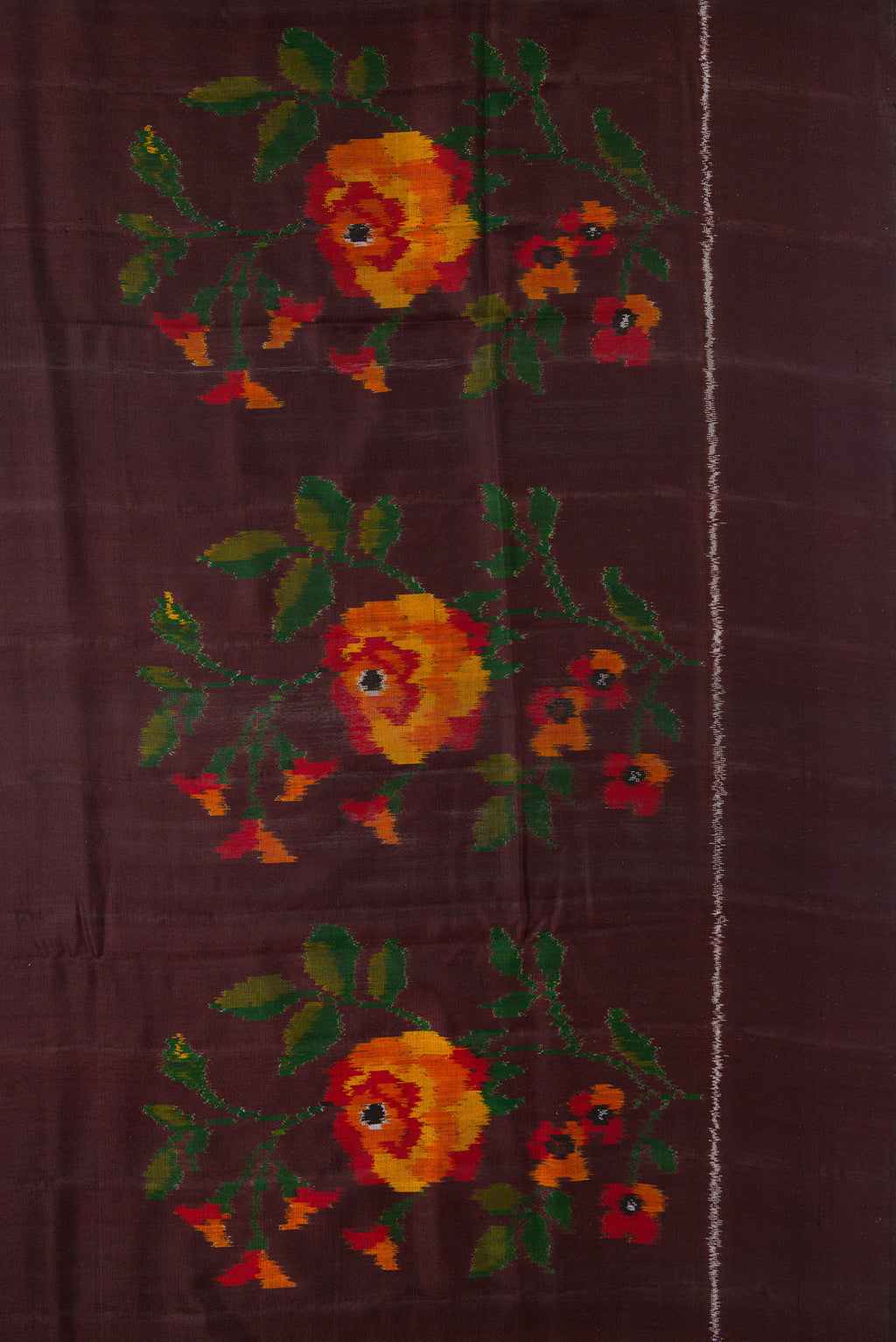 Border image of Brown Dual Tone Double Ikat Saree with Plain Body and Ikat Border. 