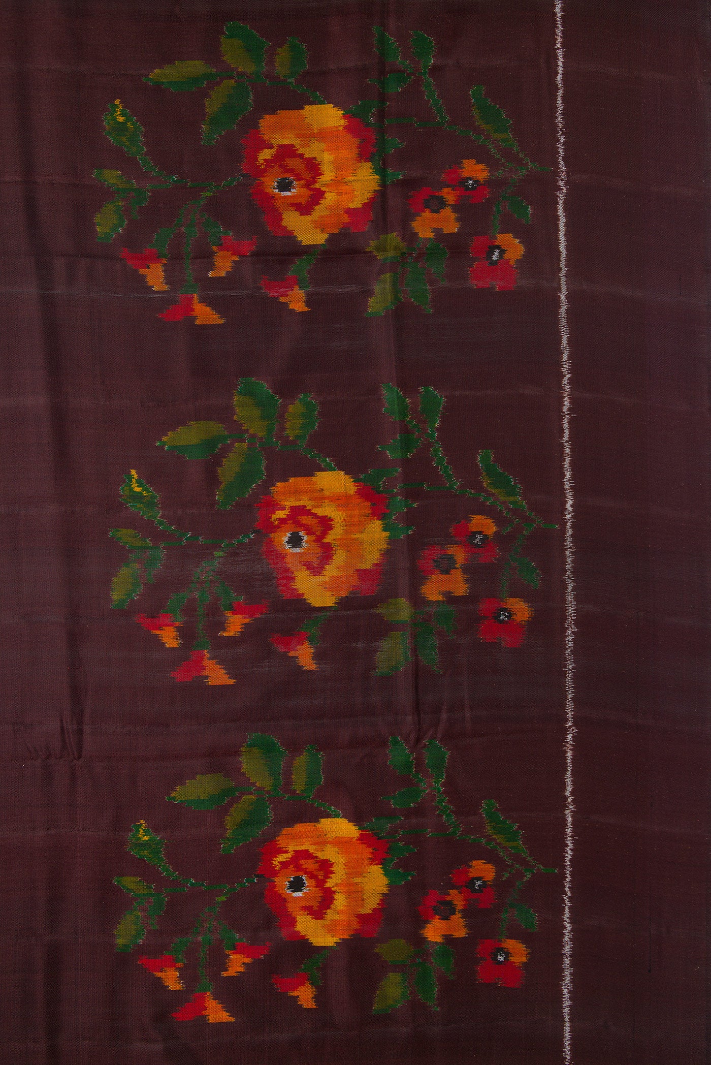 Border image of Brown Dual Tone Double Ikat Saree with Plain Body and Ikat Border. 