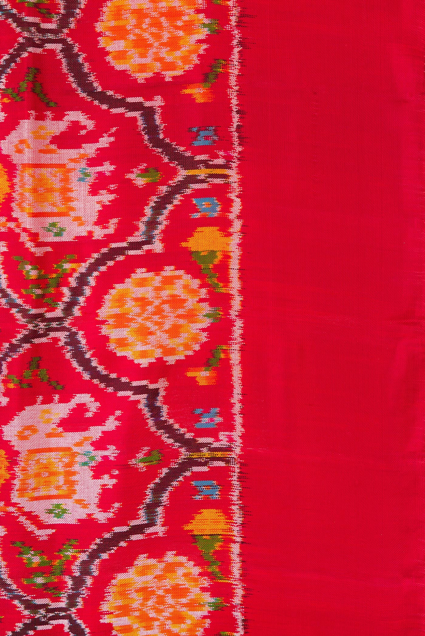 Border image of Red Dual Tone Double Ikat Saree with Ikat Print on the body and Plain Border. 