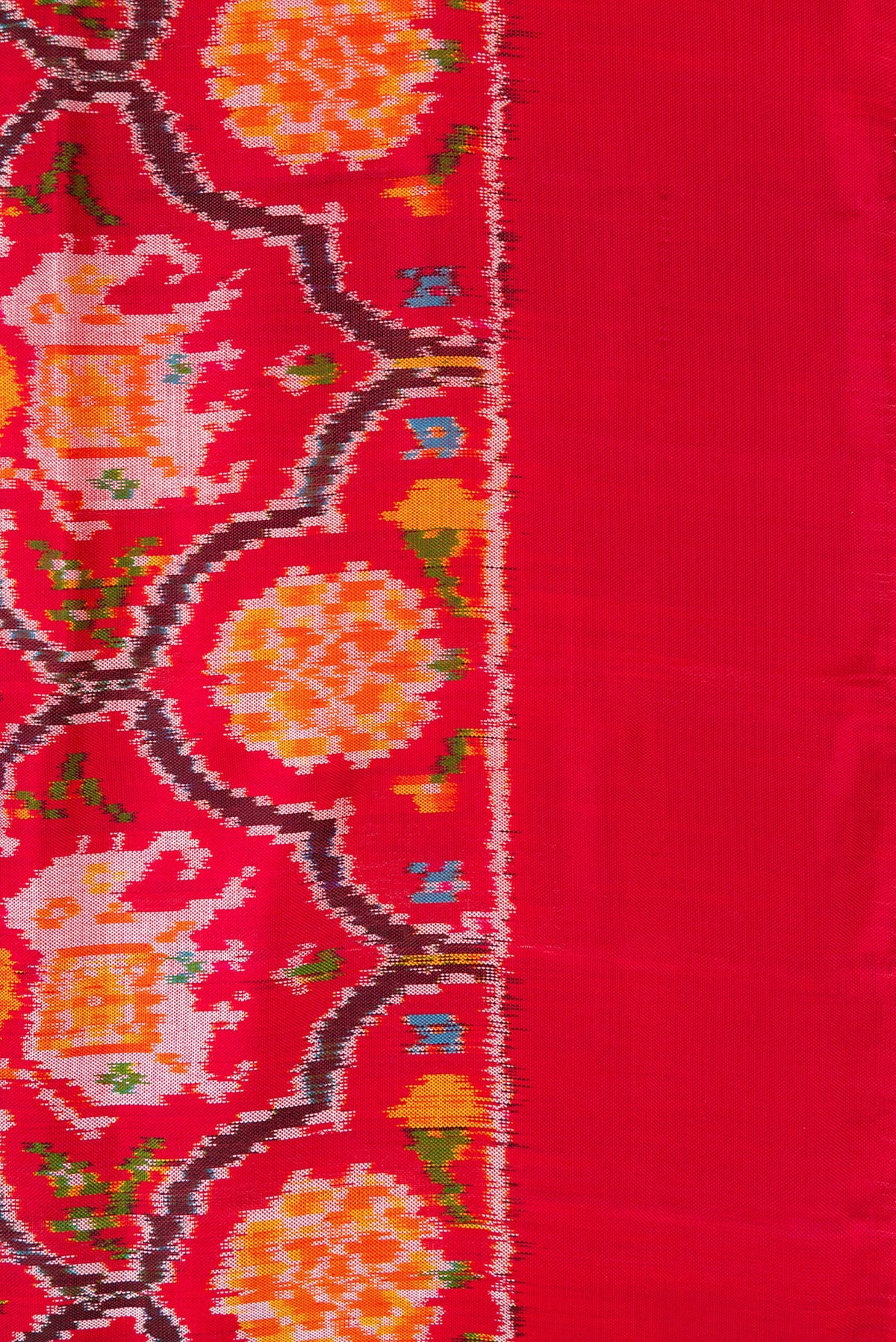 Border image of Red Dual Tone Double Ikat Saree with Ikat Print on the body and Plain Border. 