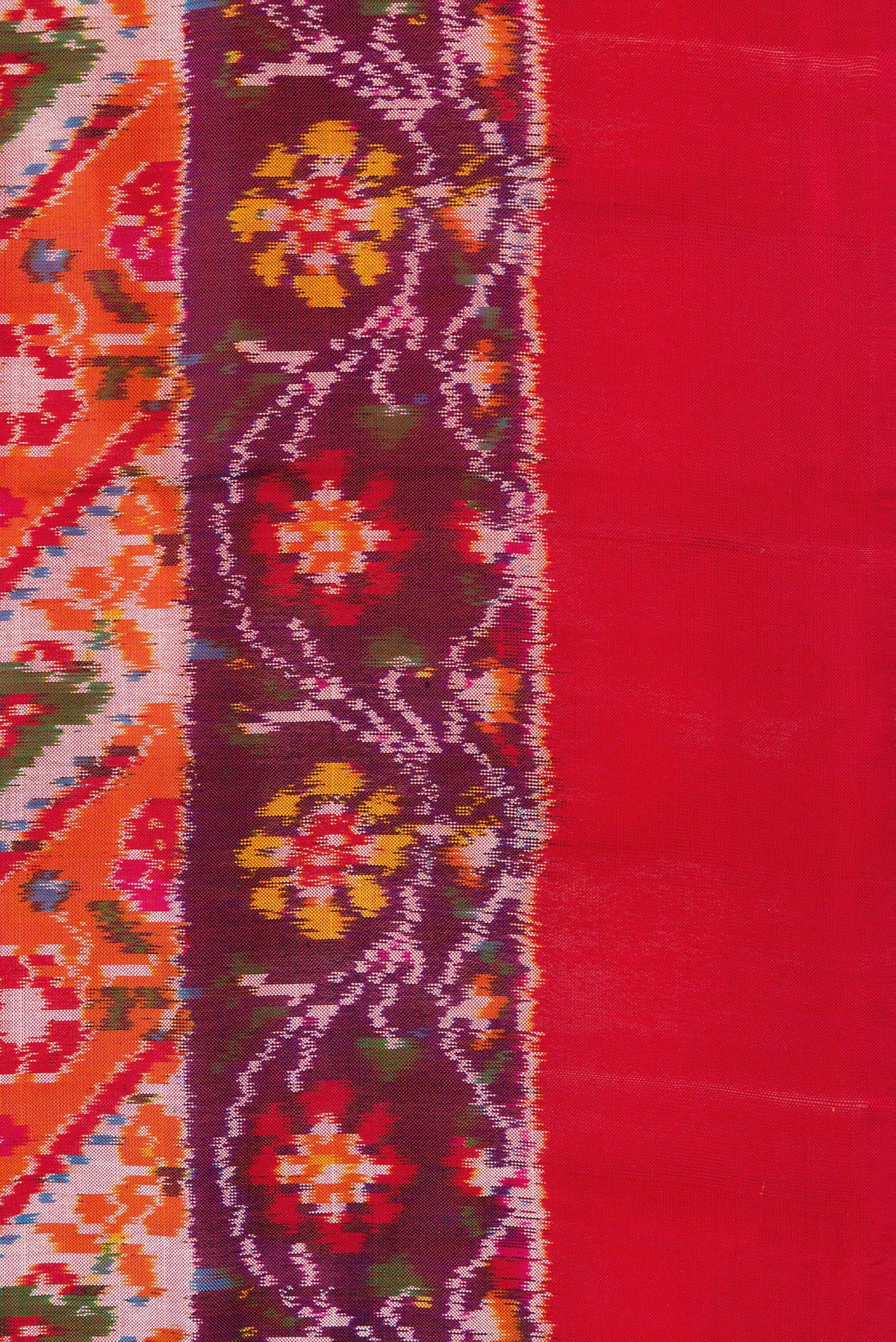 Border image of Brick Orange Dual Tone Double Ikat Saree with Ikat Print on the body and Ikat Border. 