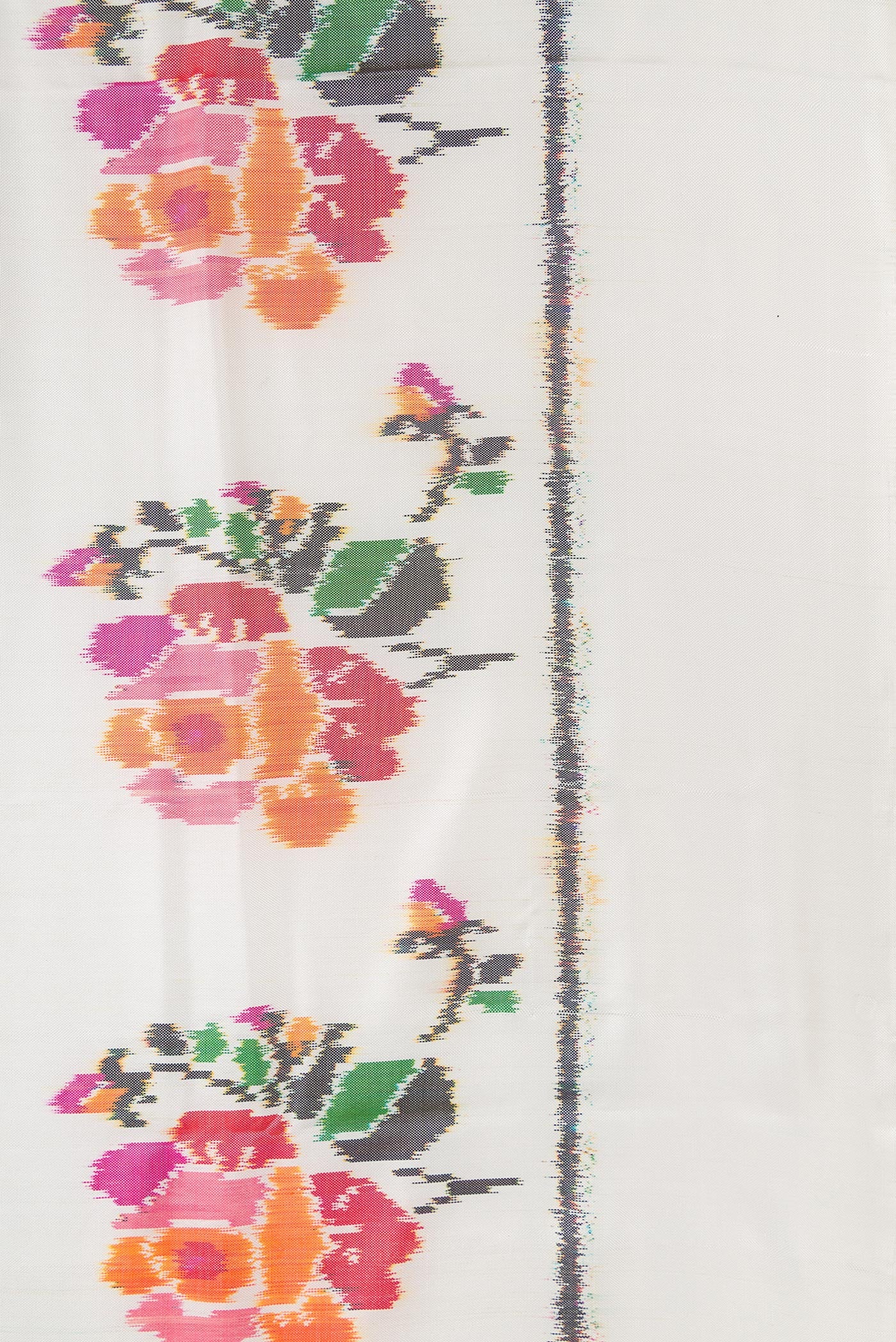 Border image of Off White Dual Tone Double Ikat Saree with Ikat Print on the body and Plain Border. 