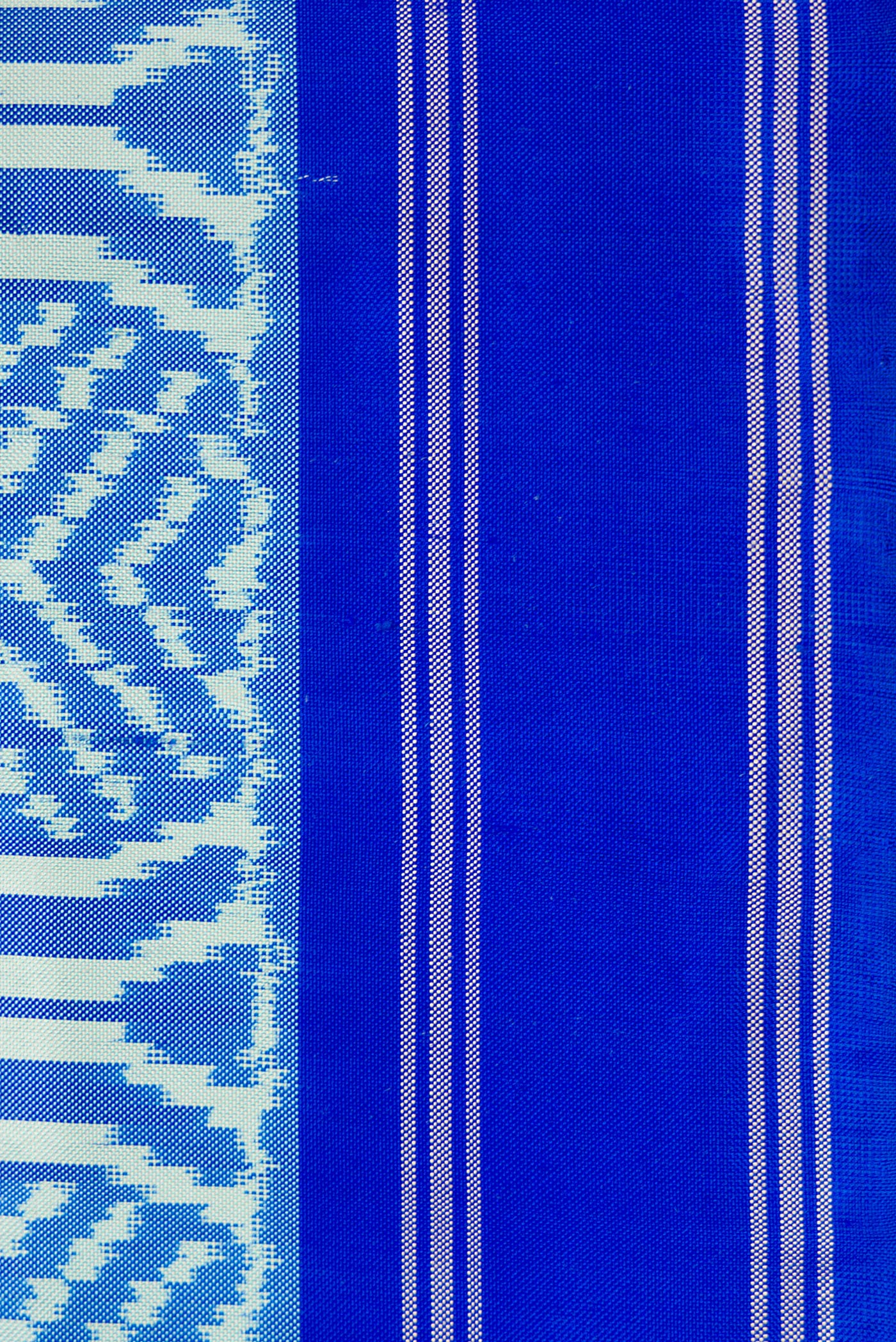 Border image of Sky Blue Dual Tone Double Ikat Saree with Ikat Print on the body and Thread Border. 